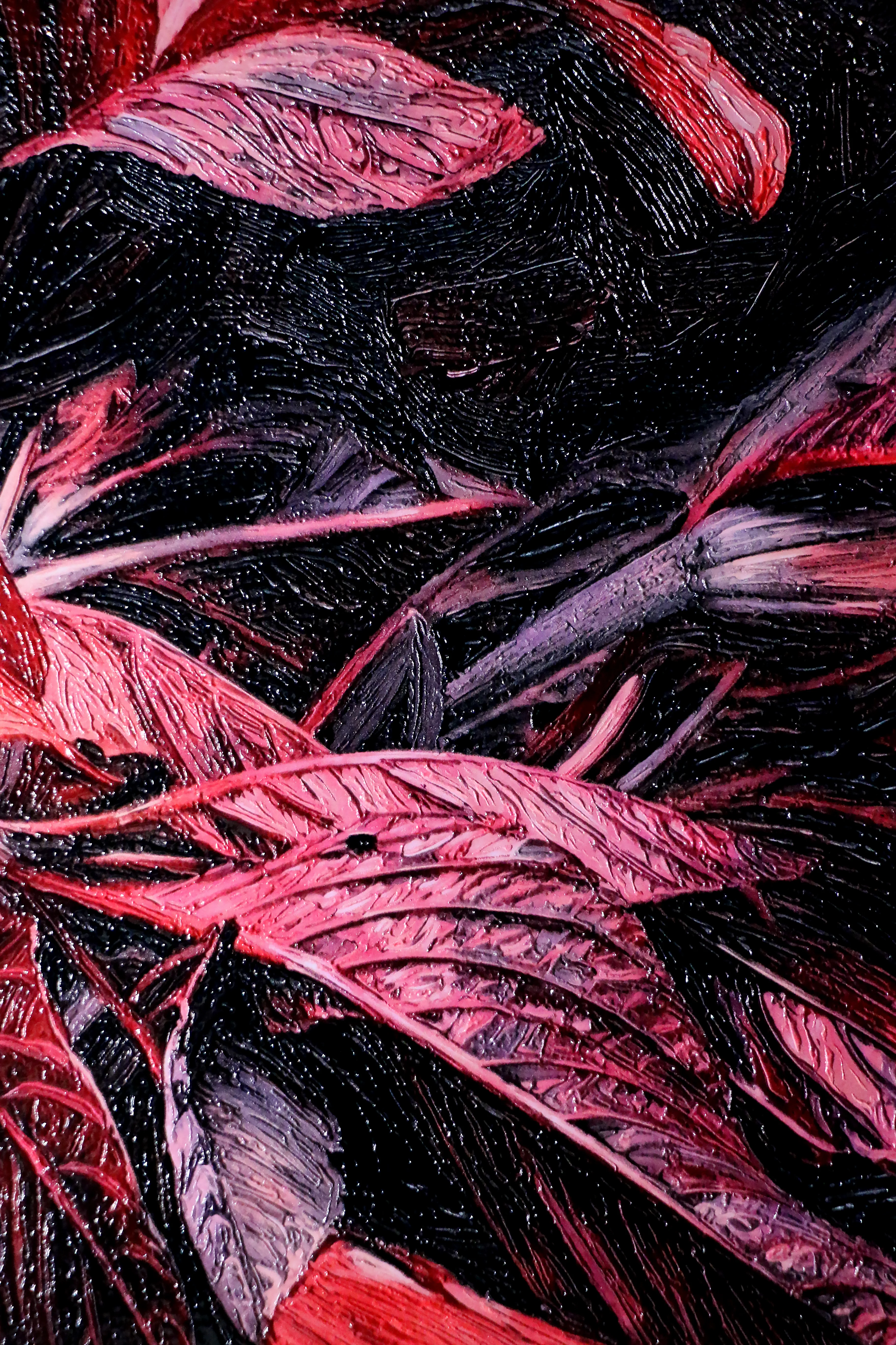 Crimson Velvet Lilies — 3D Haptic Embossed High-Gloss Luxury Wall Art - Image 4
