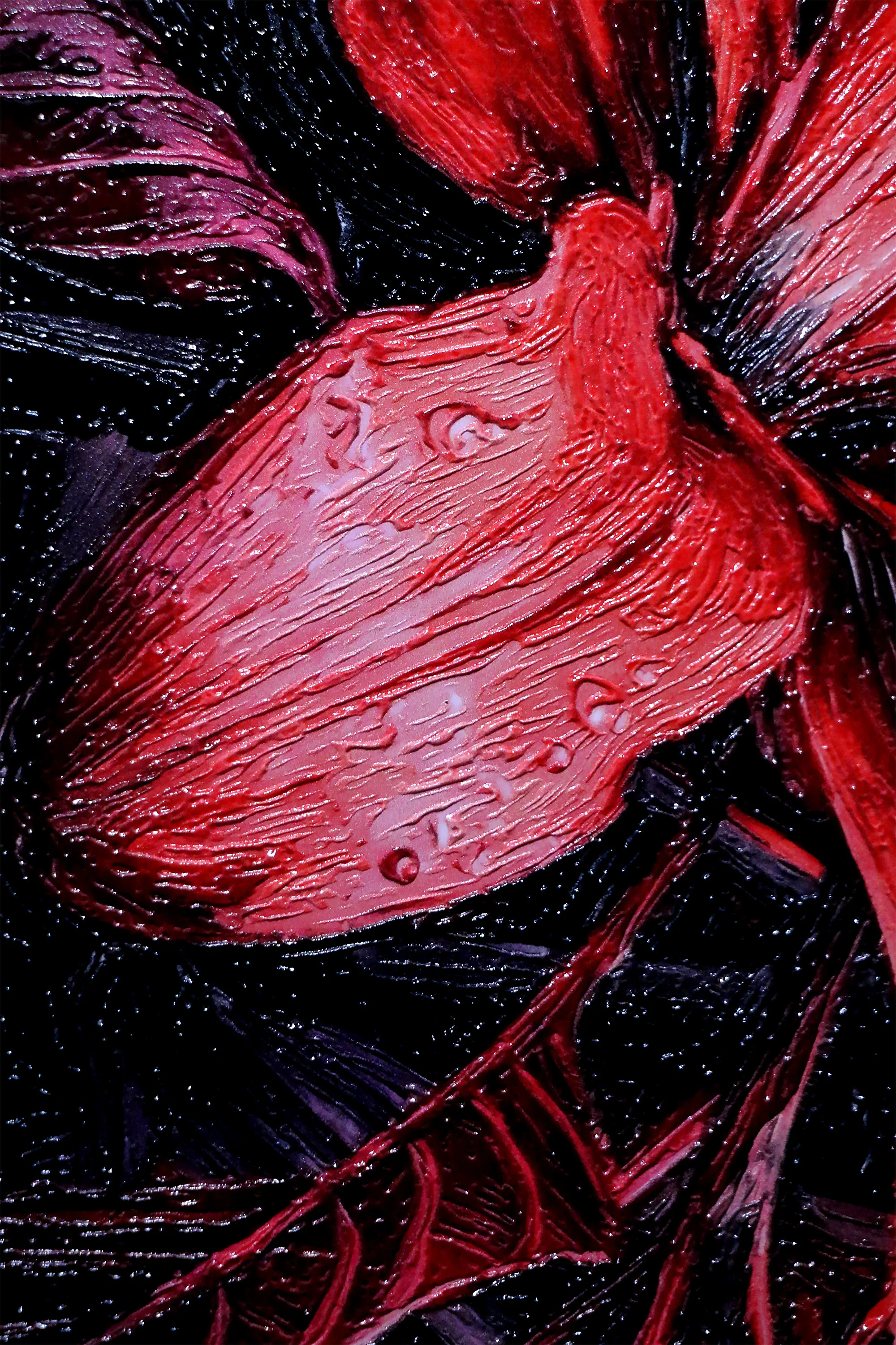 Crimson Velvet Lilies — 3D Haptic Embossed High-Gloss Luxury Wall Art - Image 5