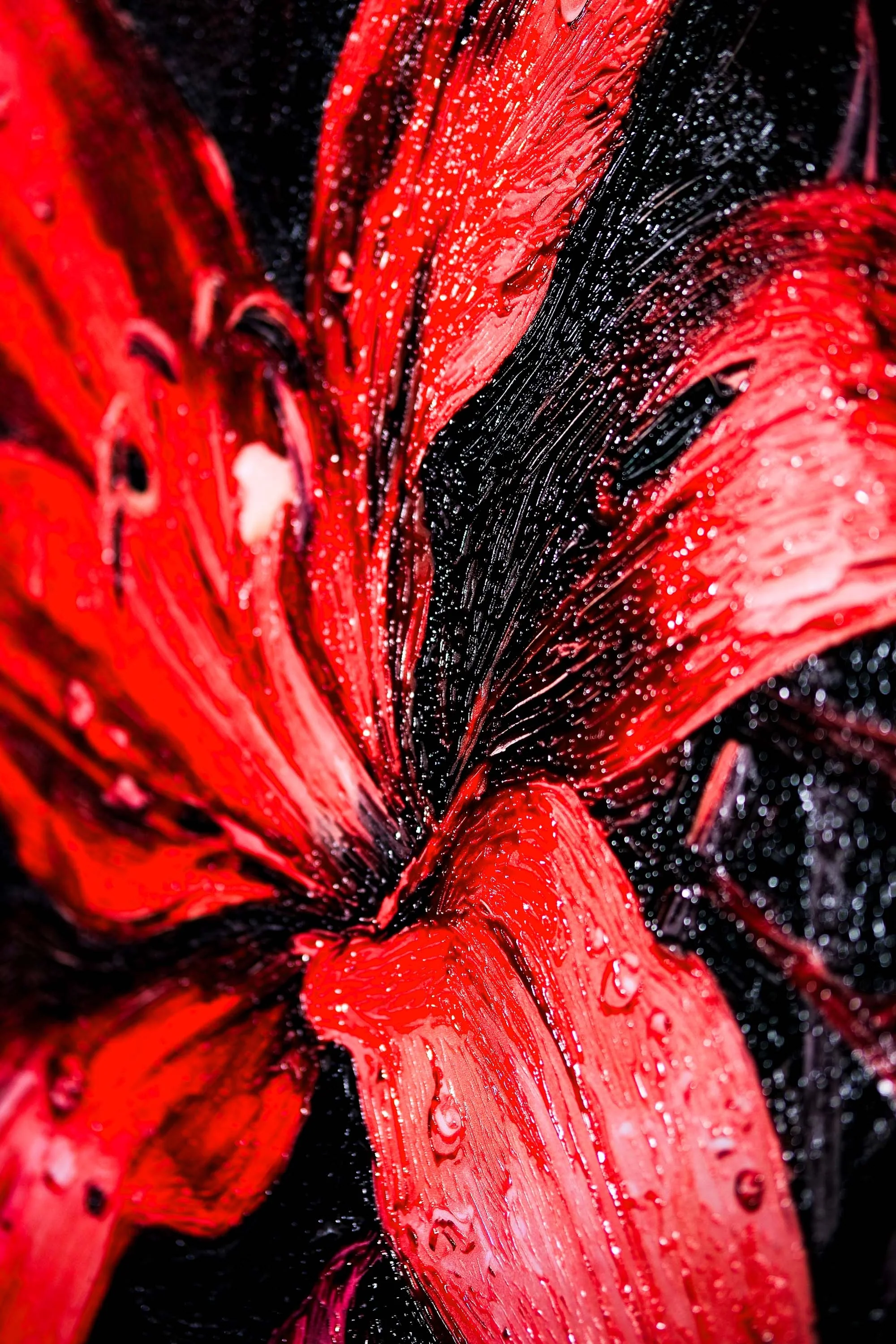 Crimson Velvet Lilies — 3D Haptic Embossed High-Gloss Luxury Wall Art - Image 9