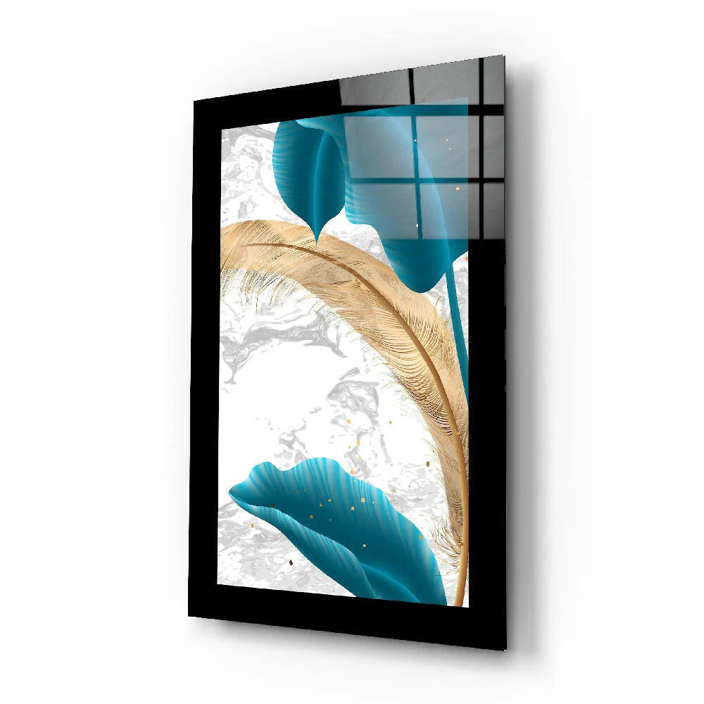 Turquoise Gold Leaf Glass Wall Art