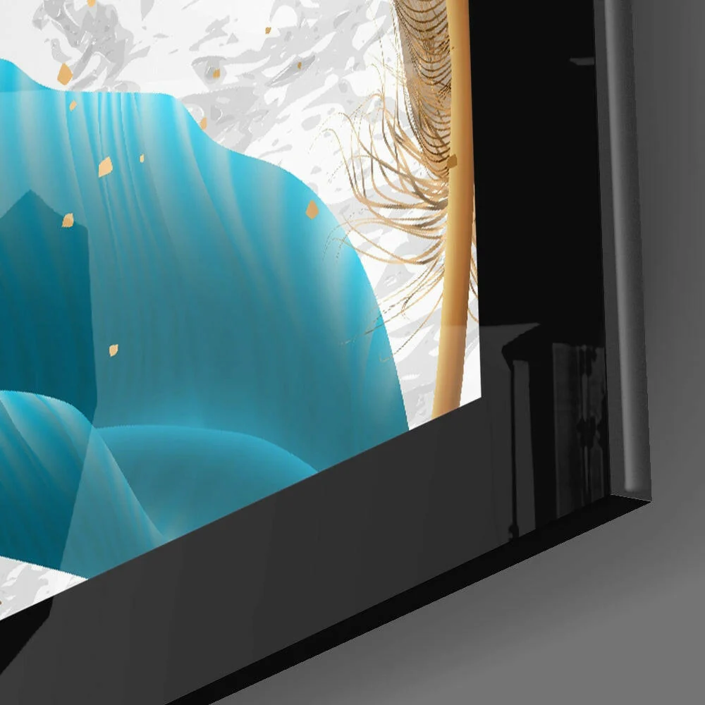 Turquoise Gold Leaf Glass Wall Art - Image 3