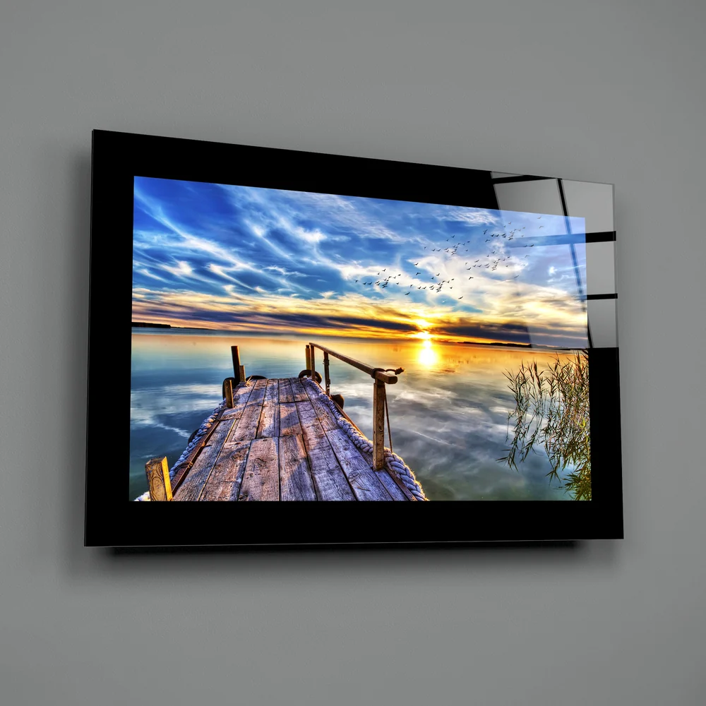 Sunset at Pier Glass Wall Art - Image 2