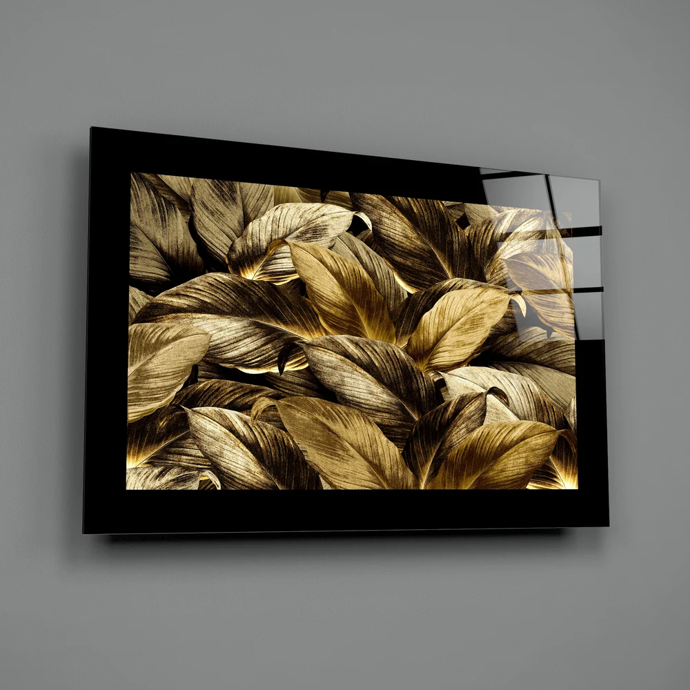 Golden Leaves Glass Wall Art - Image 2