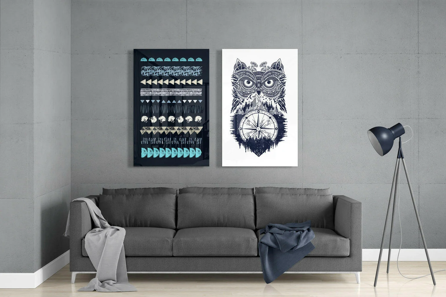 Owl and Shapes 2 Pieces Combine Glass Wall Art - Image 3