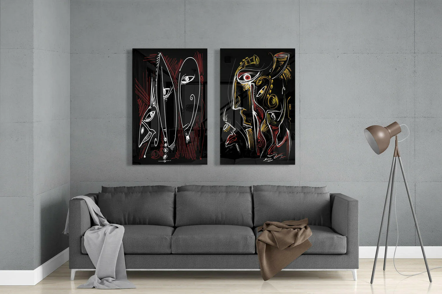 The Style of Picasso 2 Pieces Combine Glass Wall Art - Image 3