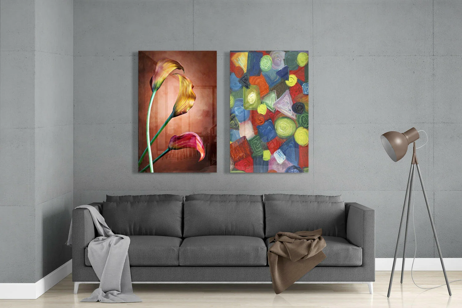 Tulips and Shapes 2 Pieces Combine Glass Wall Art - Image 3