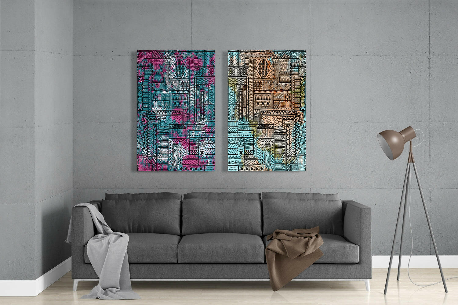 Ethnic Patherns 2 Pieces Combine Glass Wall Art - Image 3