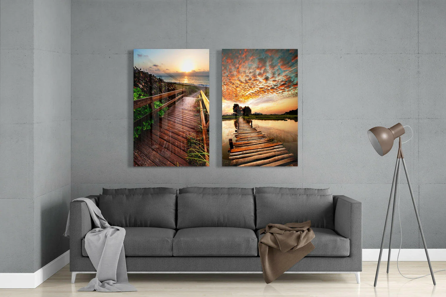 Sunsets 2 Pieces Combine Glass Wall Art - Image 3