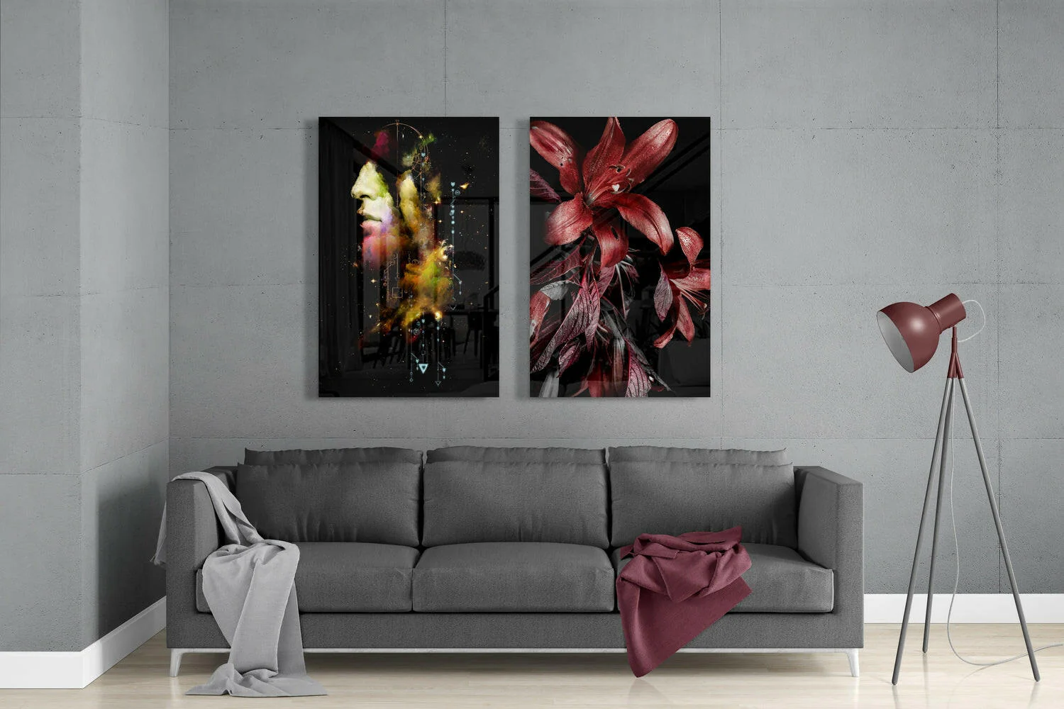 Man and Flower 2 Pieces Combine Glass Wall Art - Image 3
