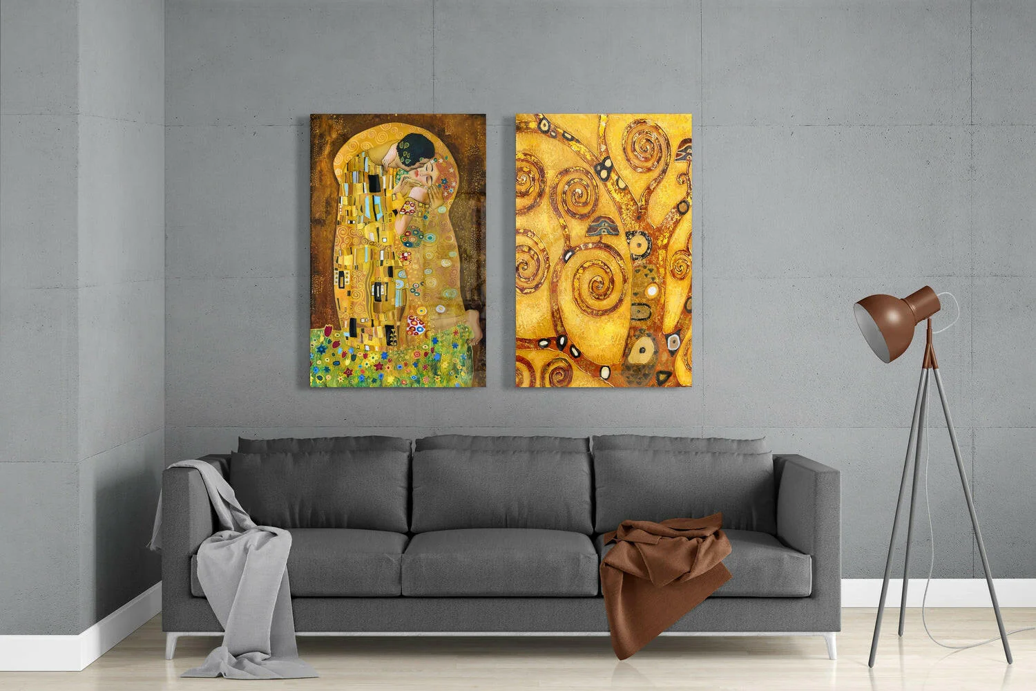 Klimt 2 Pieces Combine Glass Wall Art - Image 3