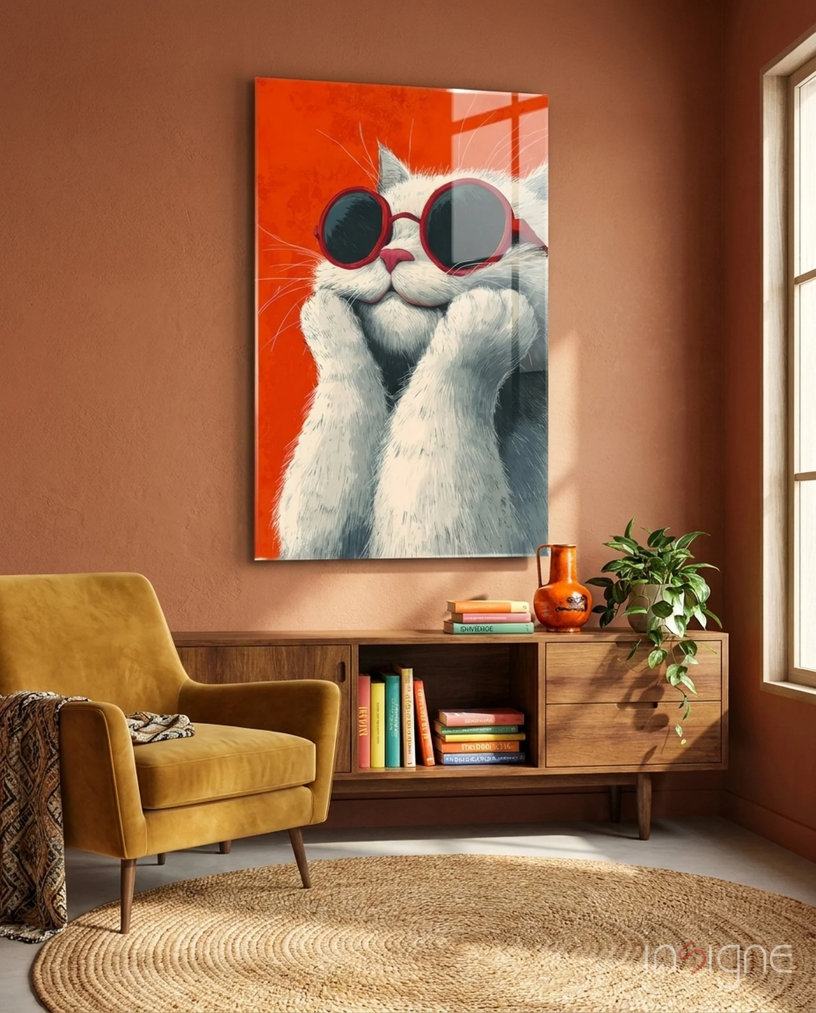 Cool Cat in Shades Glass Wall Art