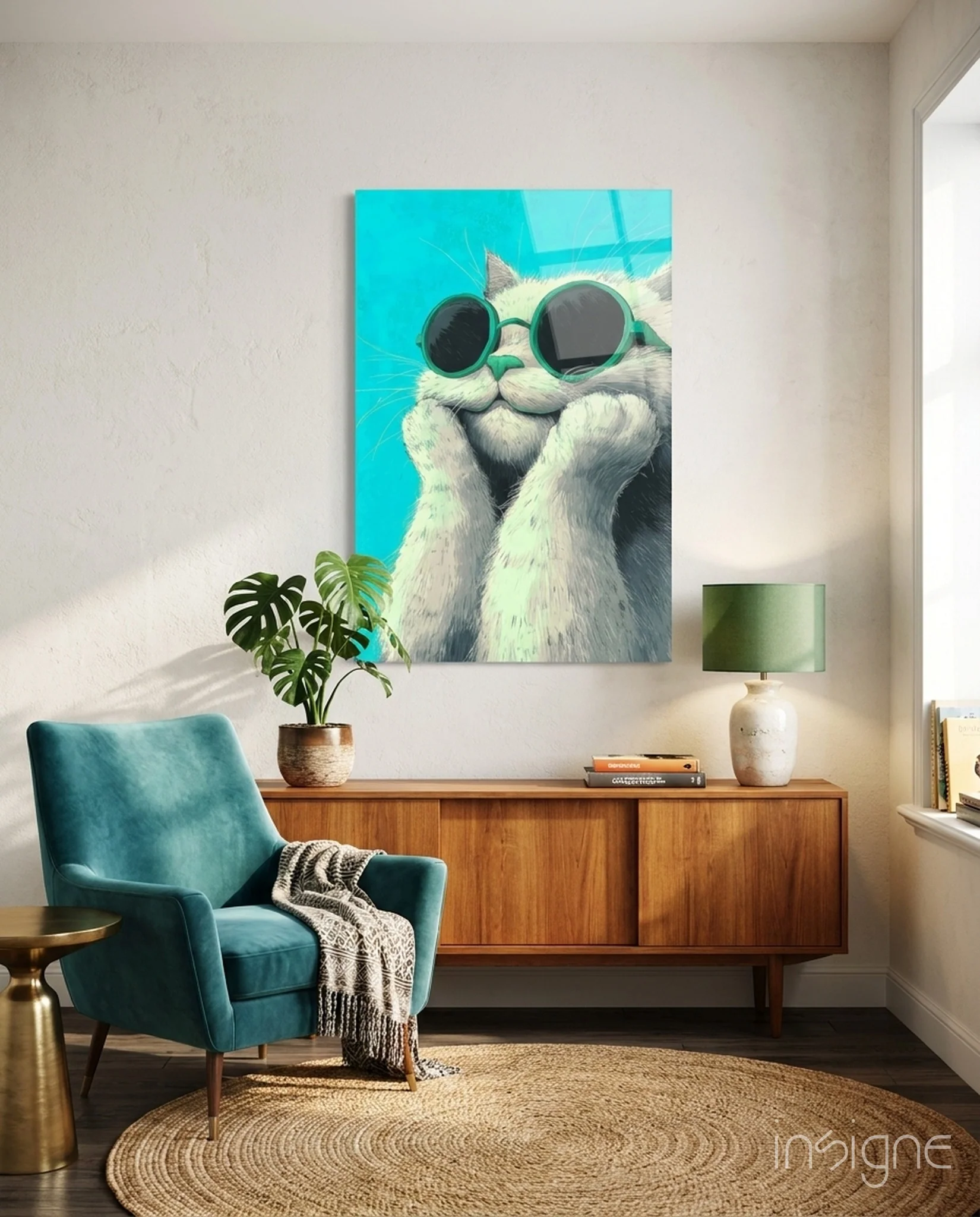 Cool Cat in Shades Glass Wall Art