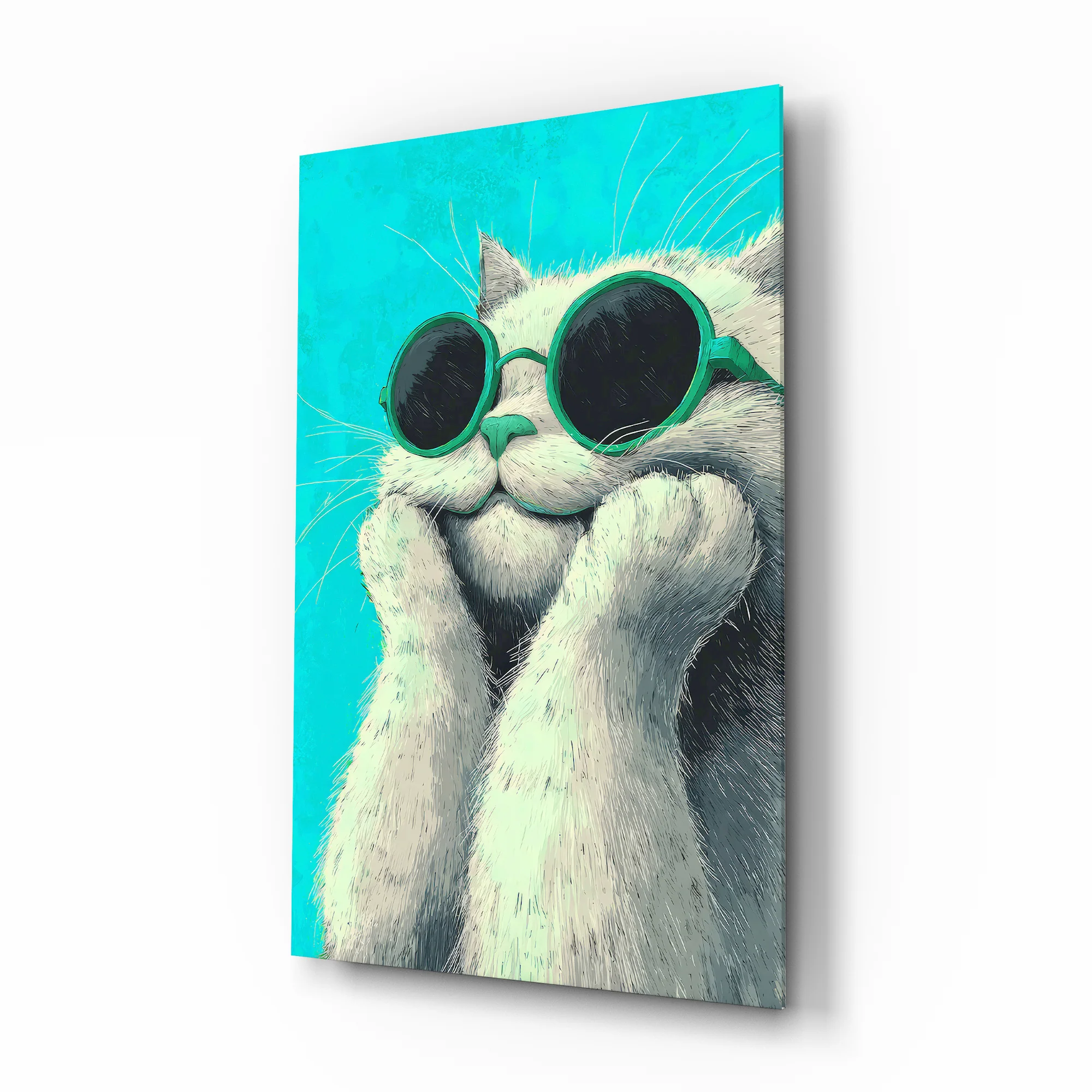 Cool Cat in Shades Glass Wall Art - Image 2
