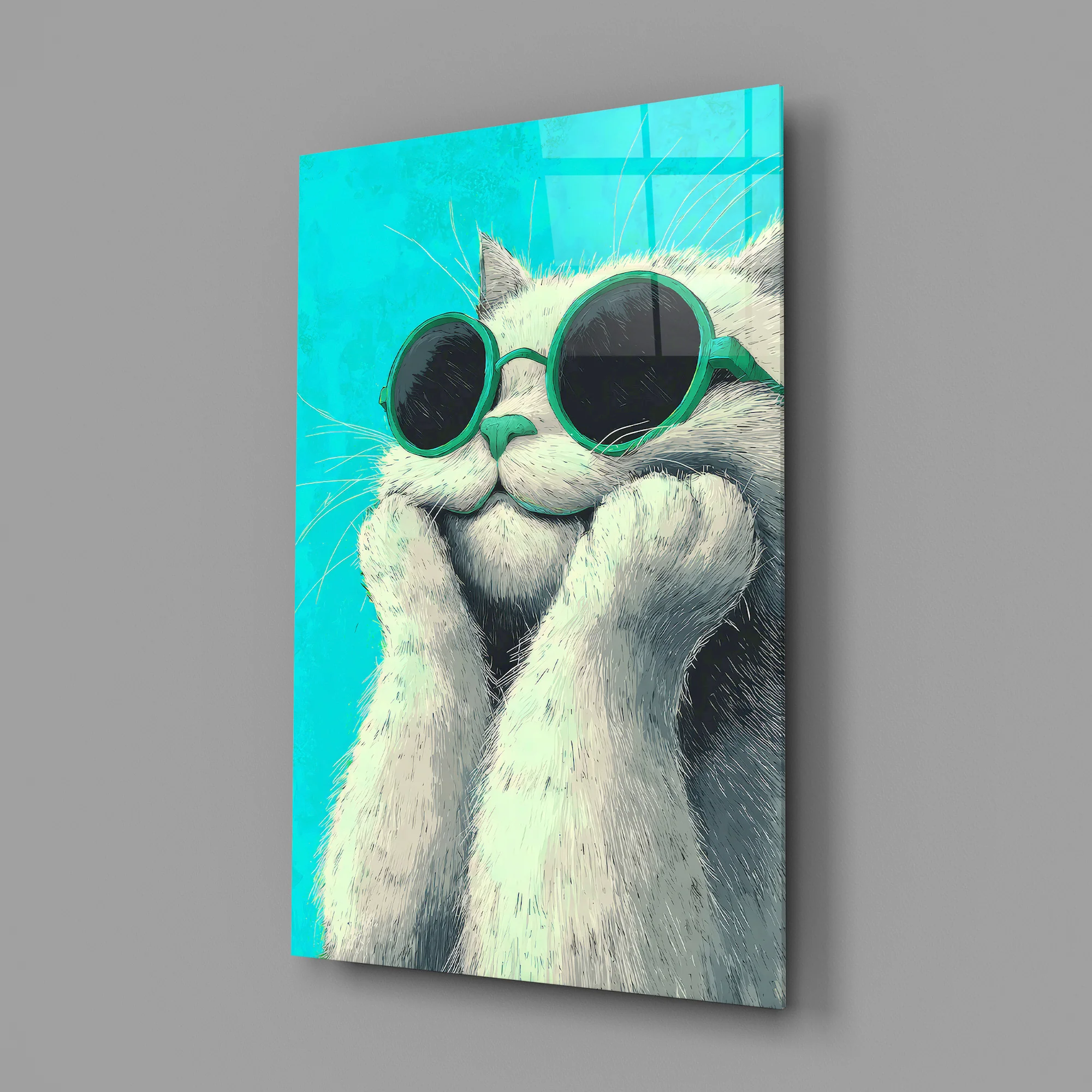 Cool Cat in Shades Glass Wall Art - Image 3