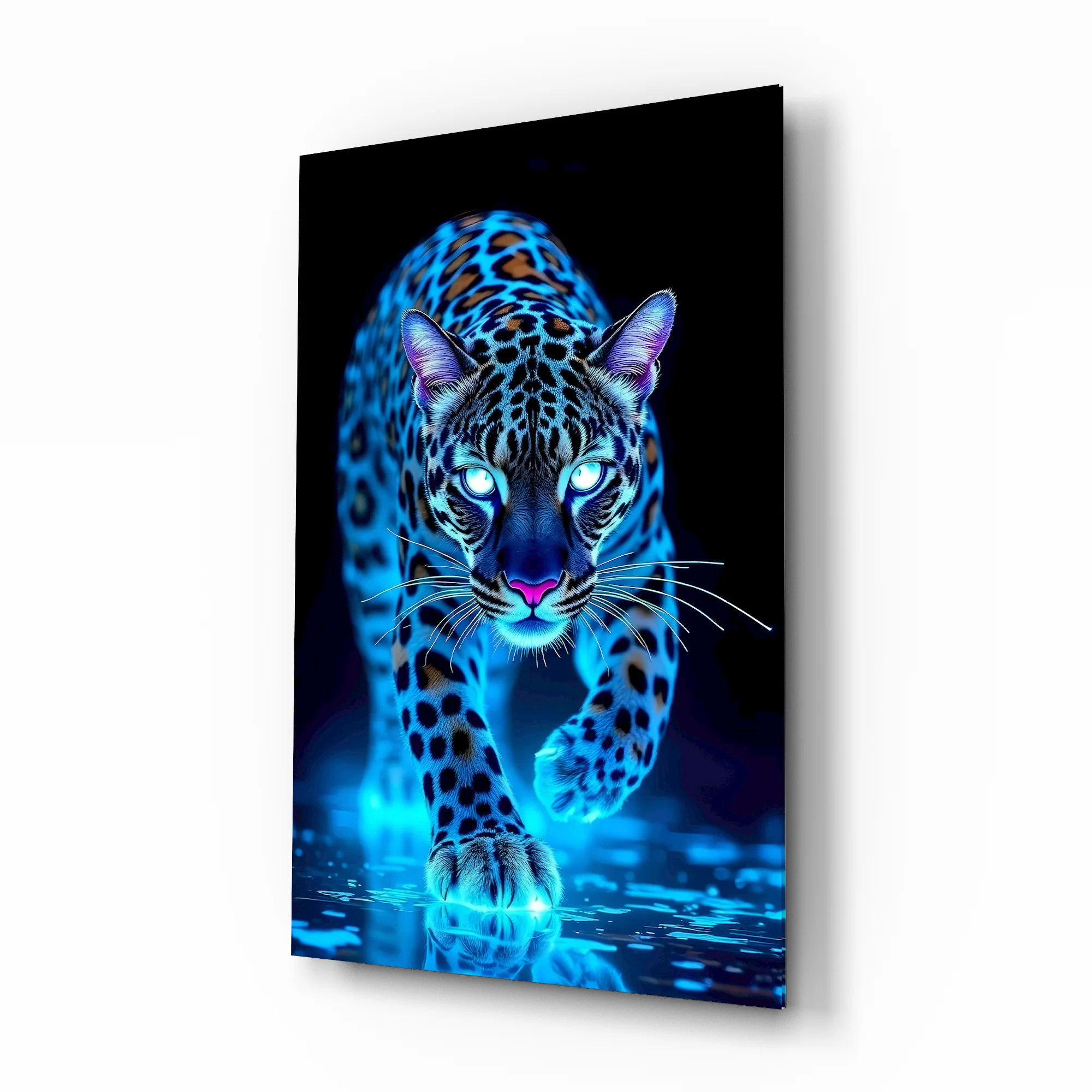 Neon Blue Leopard Glass Wall Art - Image 2