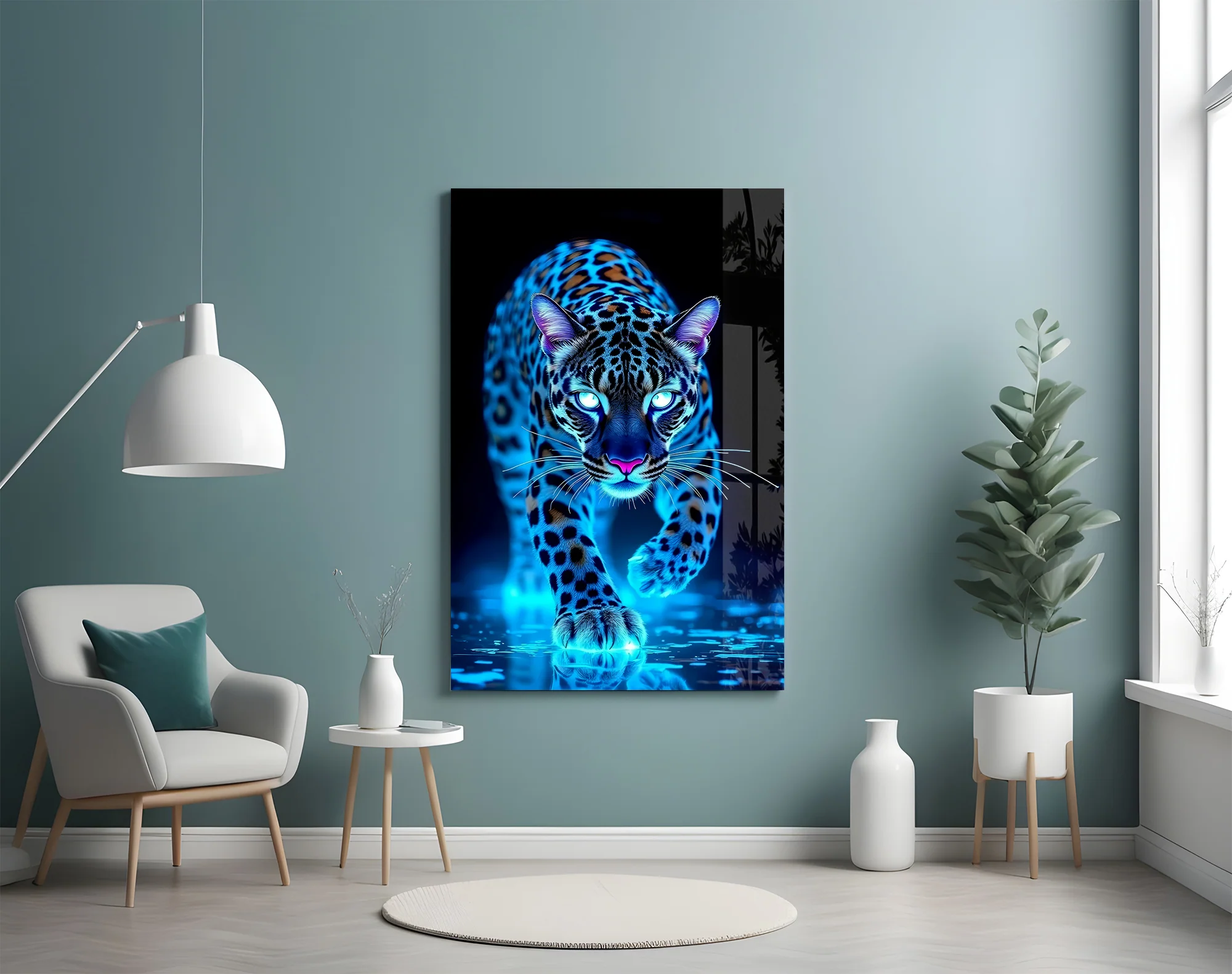 Neon Blue Leopard Glass Wall Art - Image 5