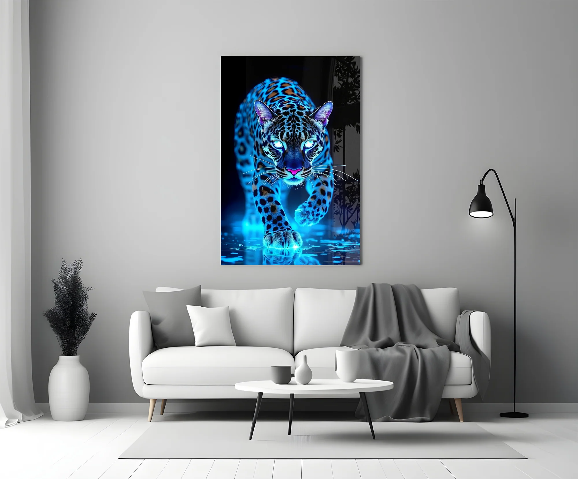 Neon Blue Leopard Glass Wall Art - Image 6