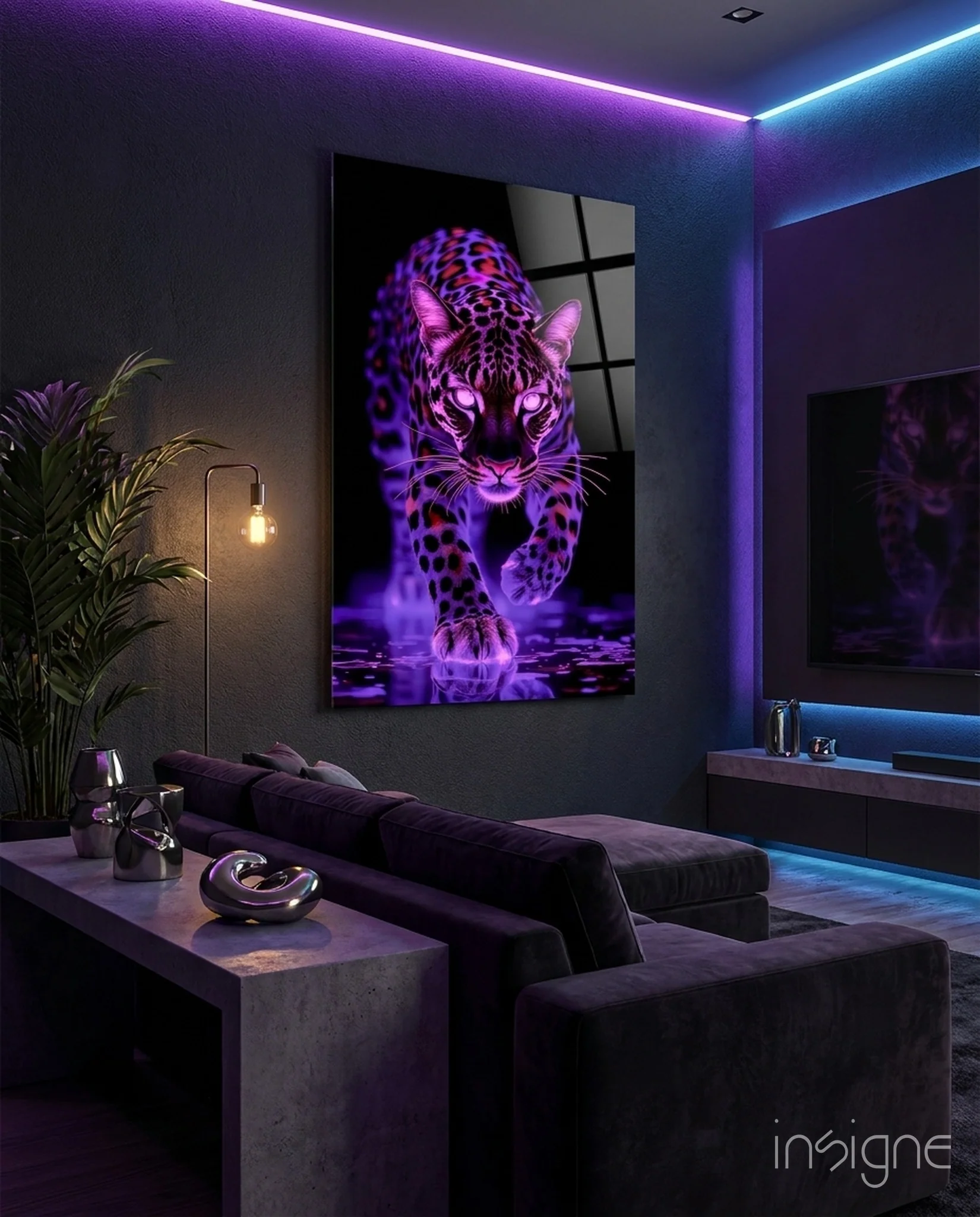 Neon Leopard Glass Wall Art