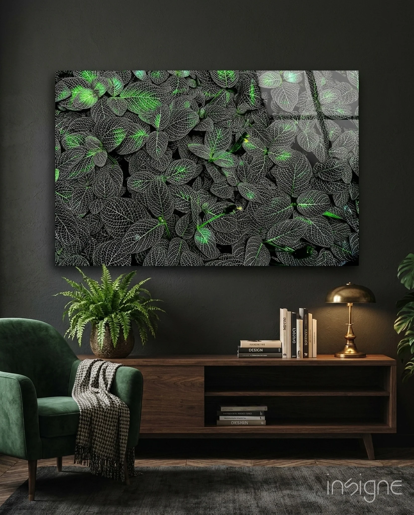 Luminous Leaf Veins Glass Wall Art