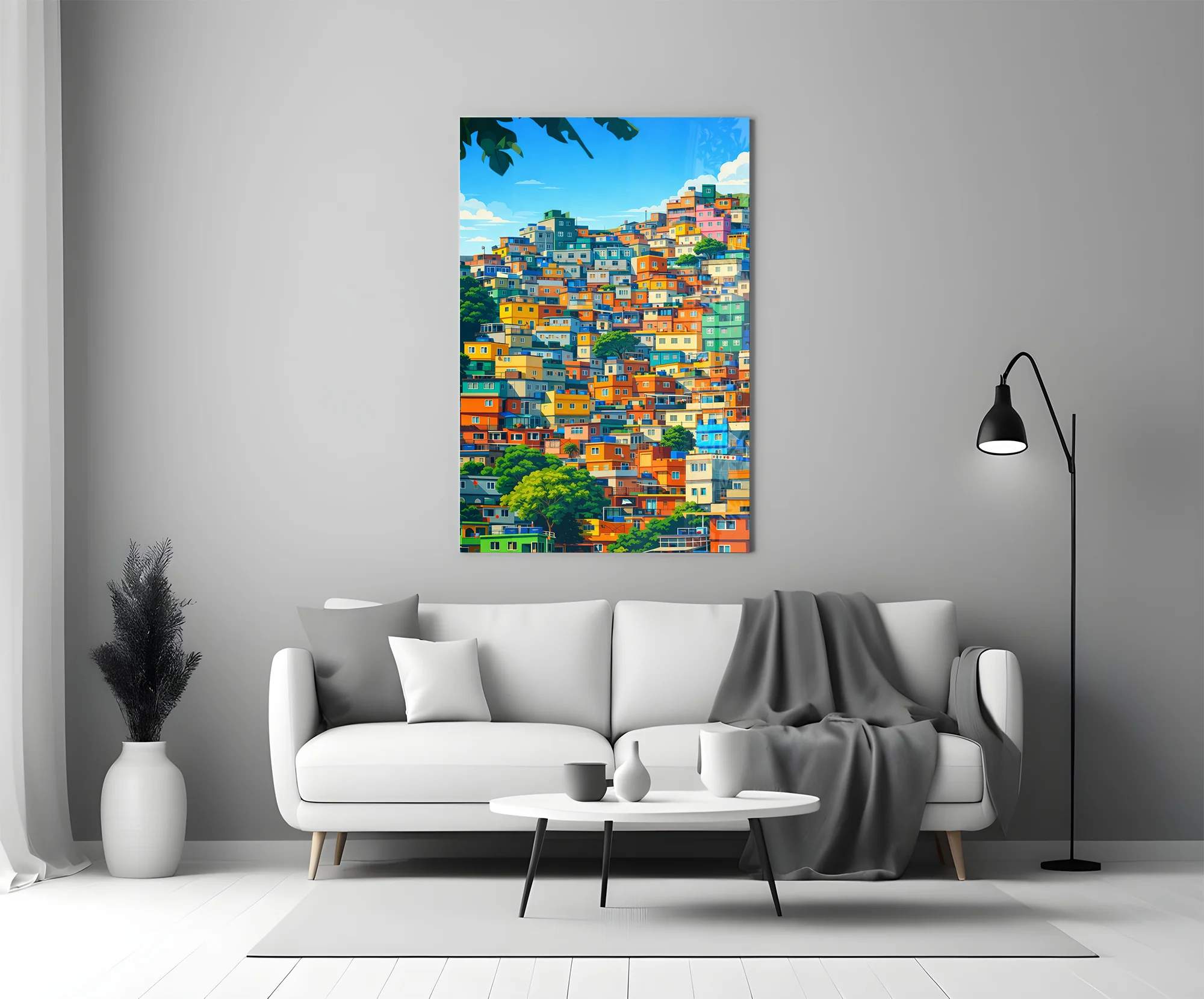 Vibrant Hillside Houses Glass Wall Art - Image 6