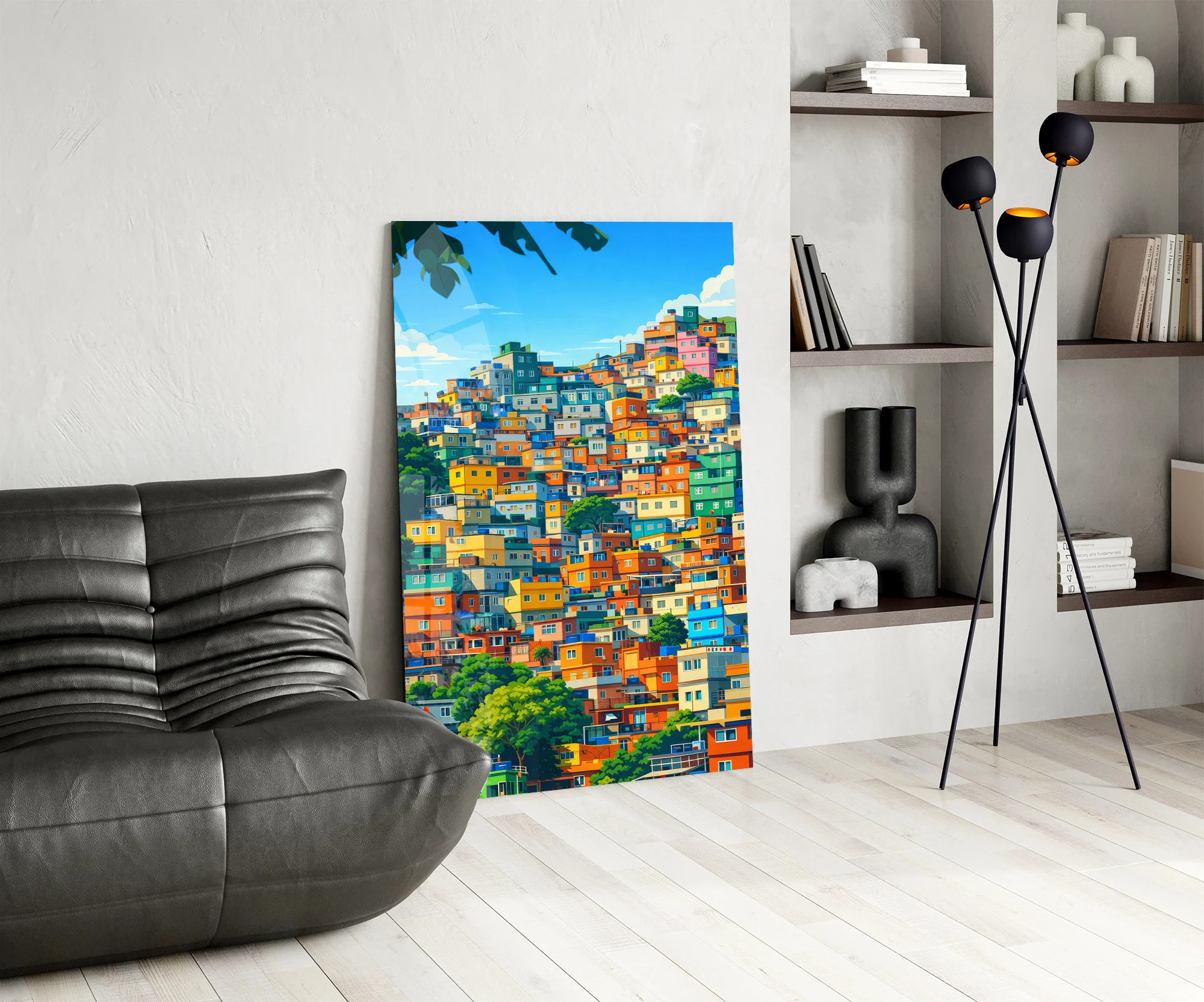 Vibrant Hillside Houses Glass Wall Art - Image 7