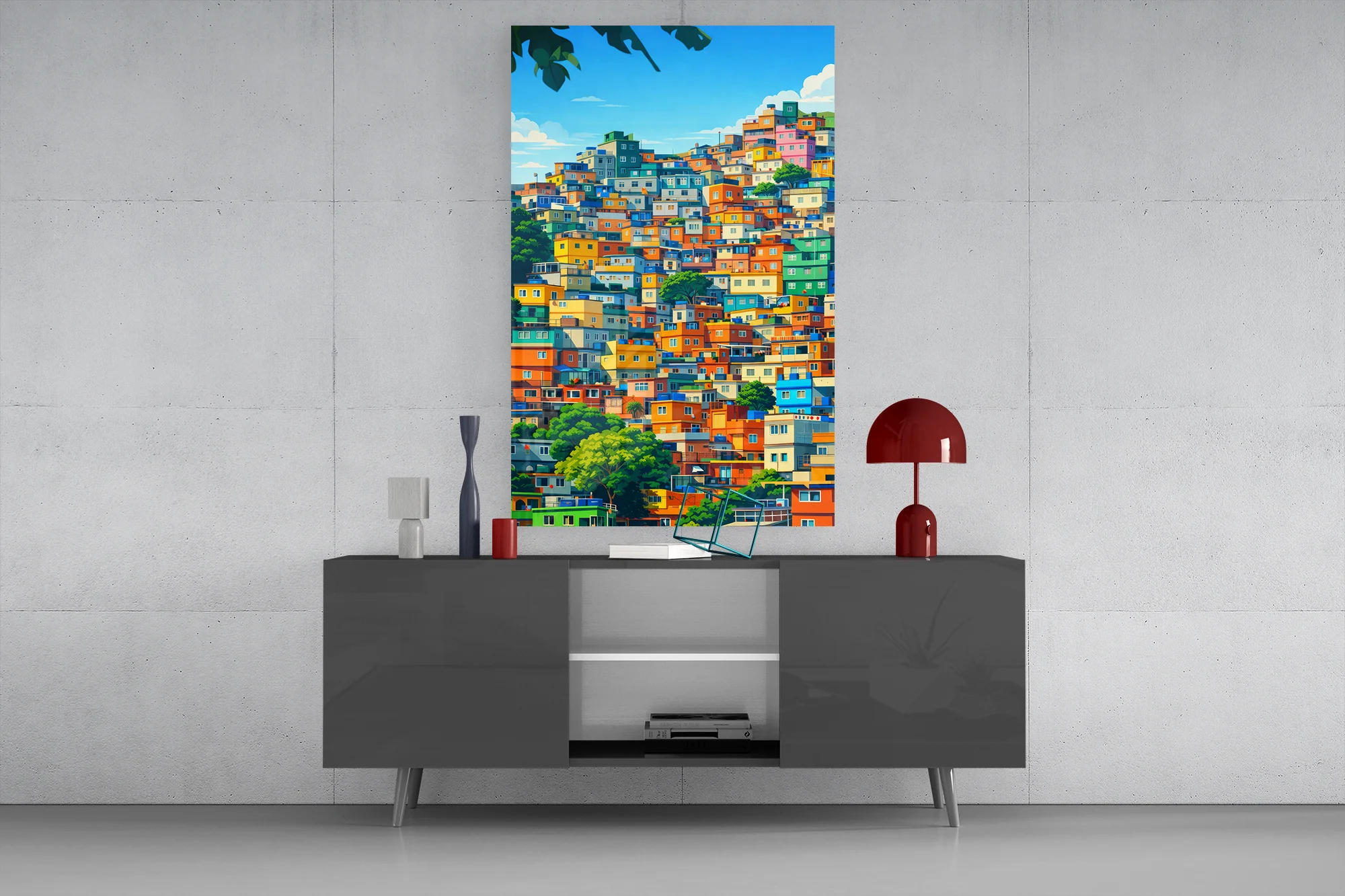 Vibrant Hillside Houses Glass Wall Art - Image 9