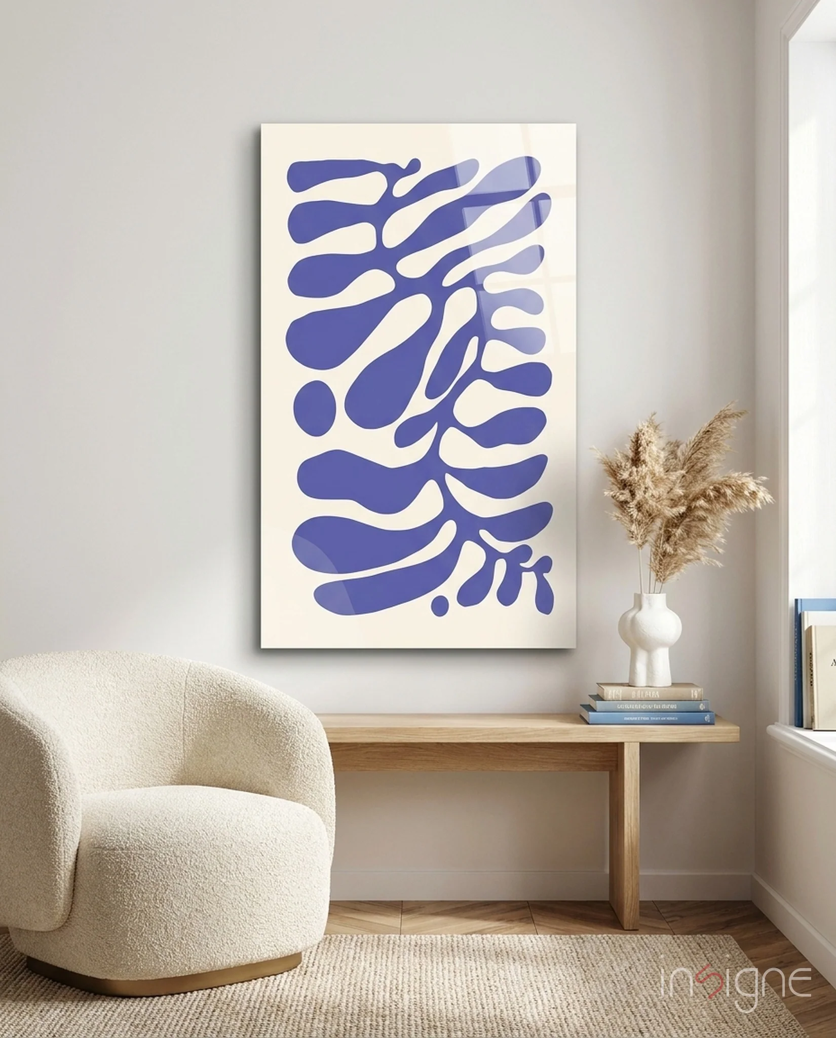 Elegant Navy Blue Abstract Swirls Glass Wall Art