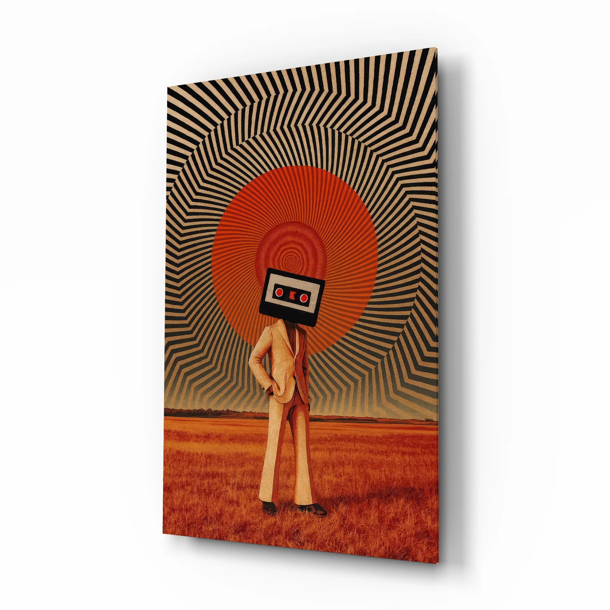 Cassette Head in Red Field Glass Wall Art - Image 2