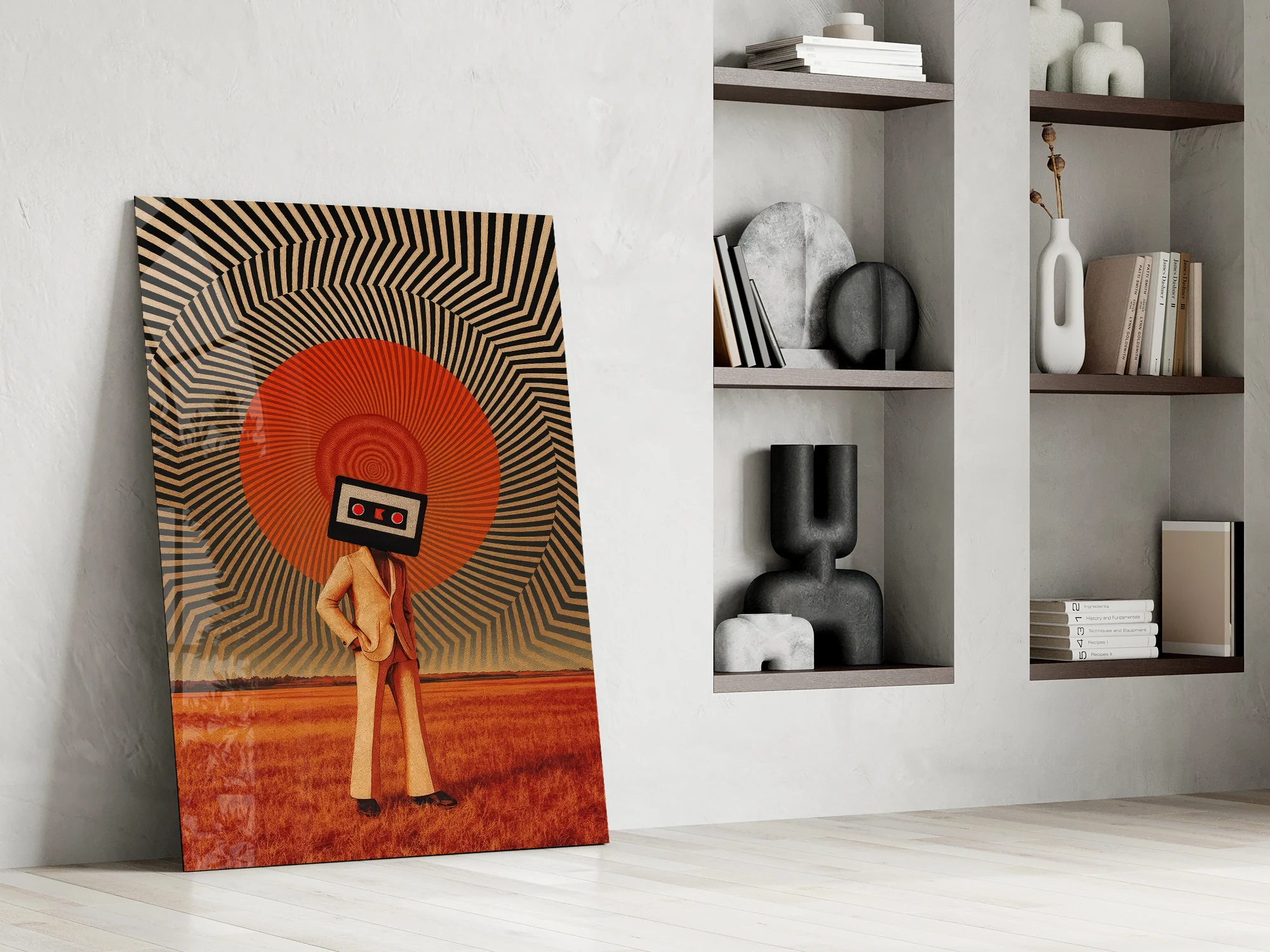 Cassette Head in Red Field Glass Wall Art - Image 8