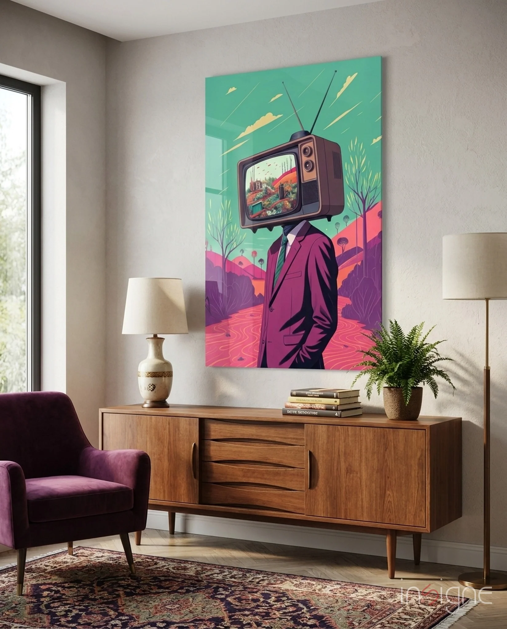 TV Head in Nature Glass Wall Art
