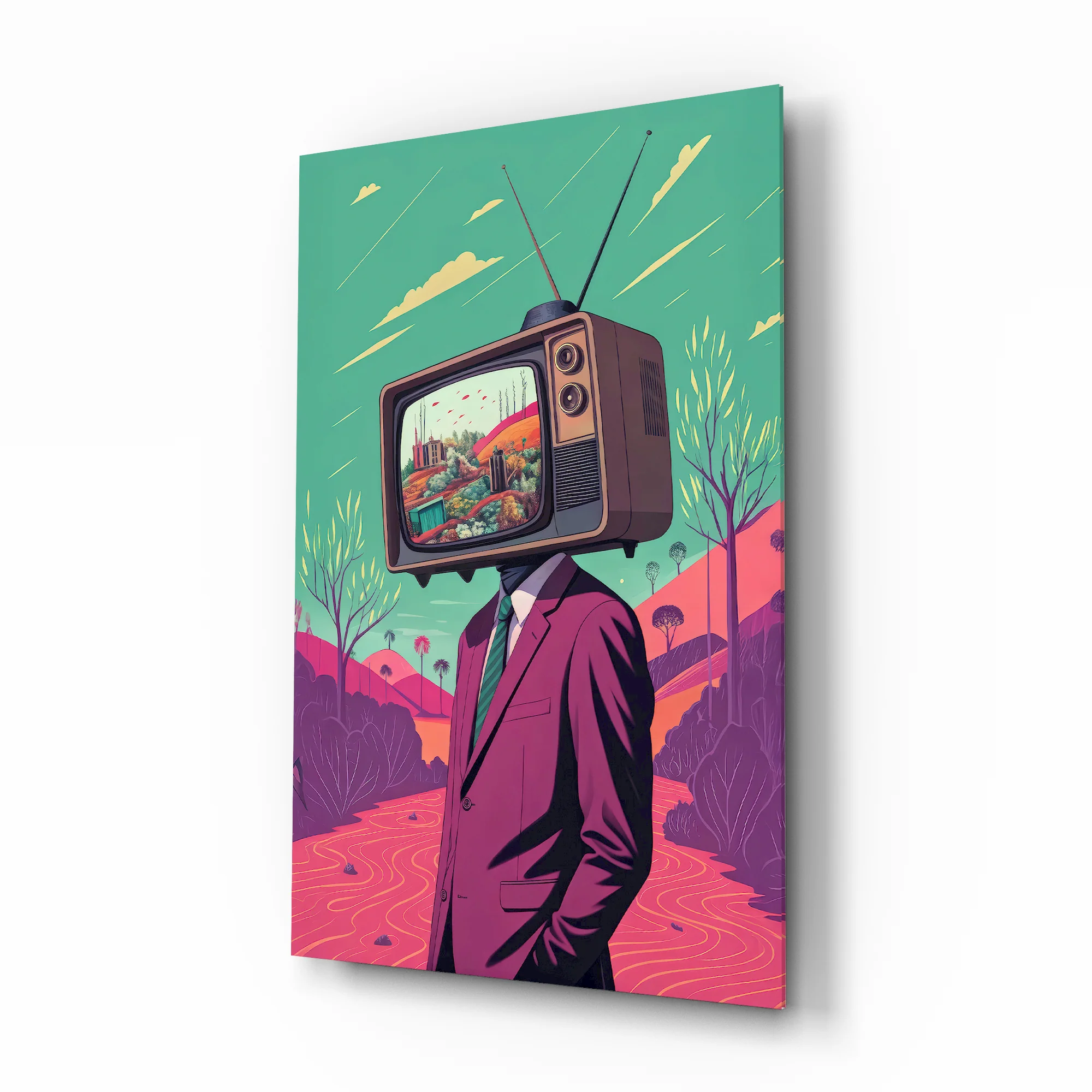 TV Head in Nature Glass Wall Art - Image 2