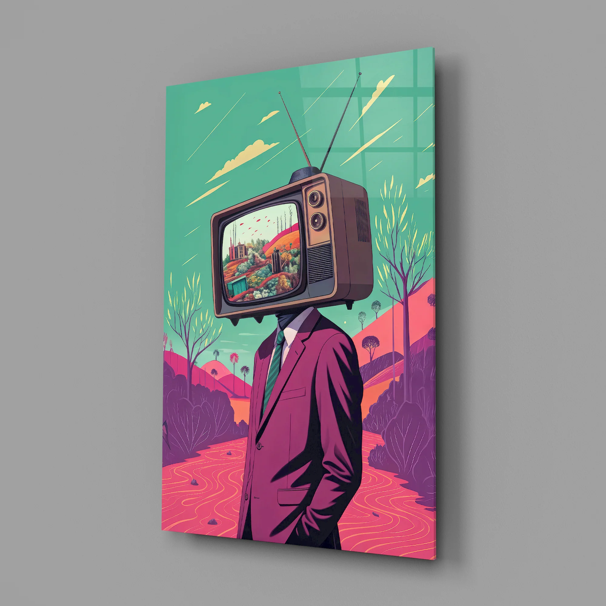TV Head in Nature Glass Wall Art - Image 3