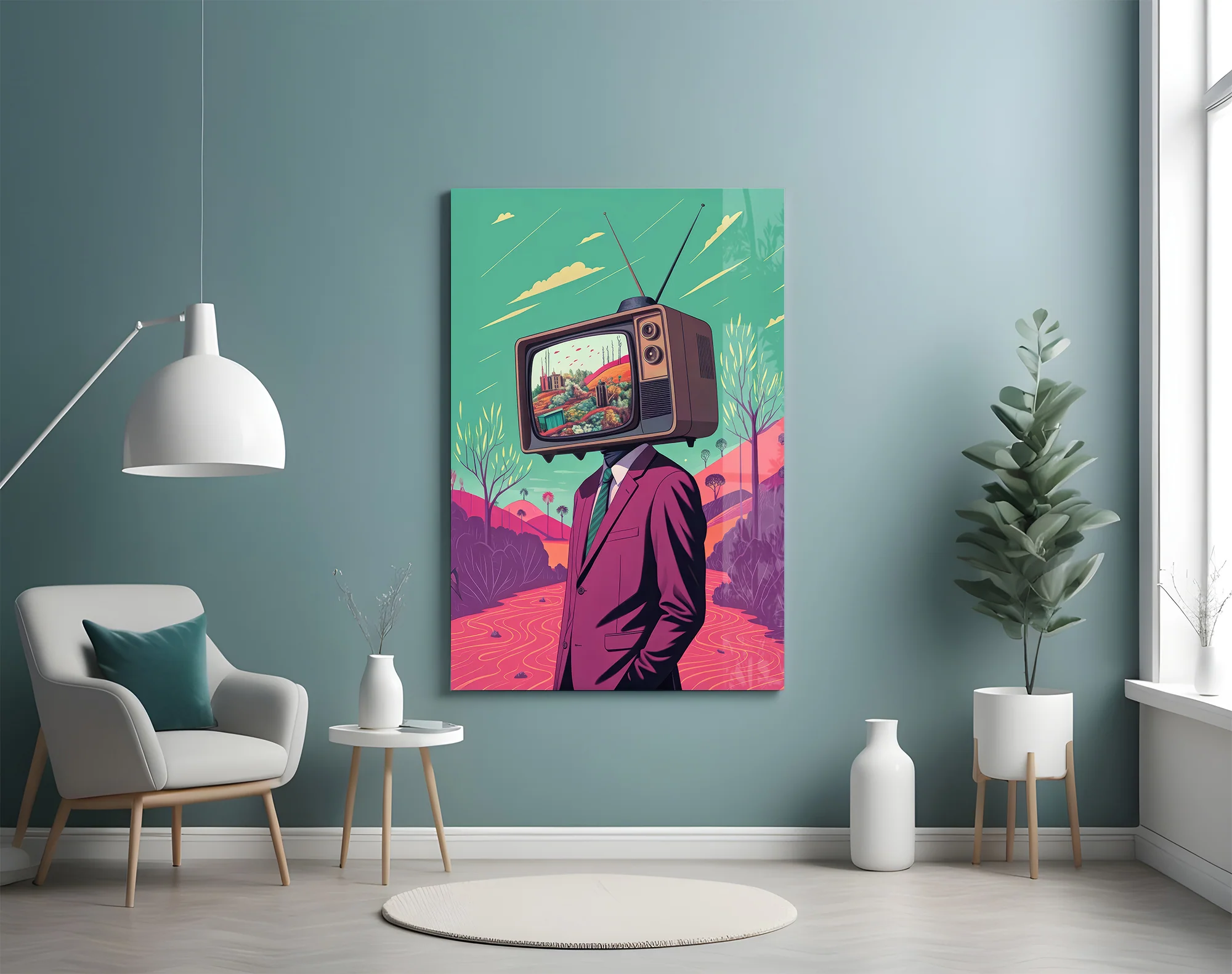 TV Head in Nature Glass Wall Art - Image 5