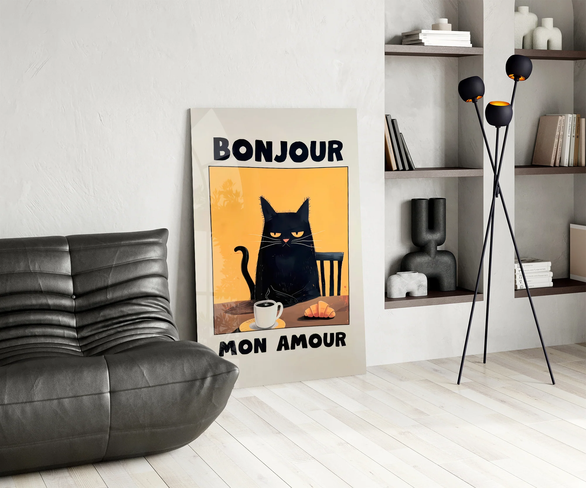 Bonjour Cat Breakfast Glass Wall Art - Image 7