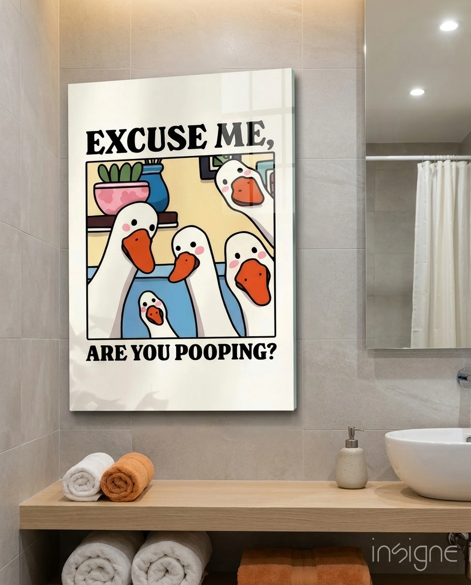 Geese Pooping Humor Glass Wall Art