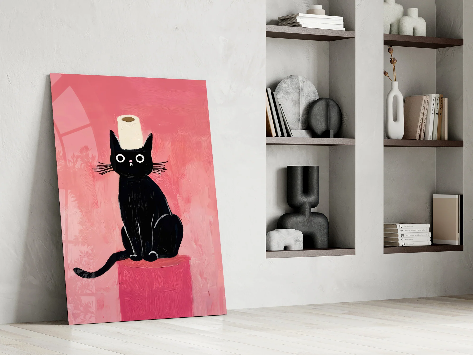 Black Cat Toilet Paper Glass Wall Art - Image 8