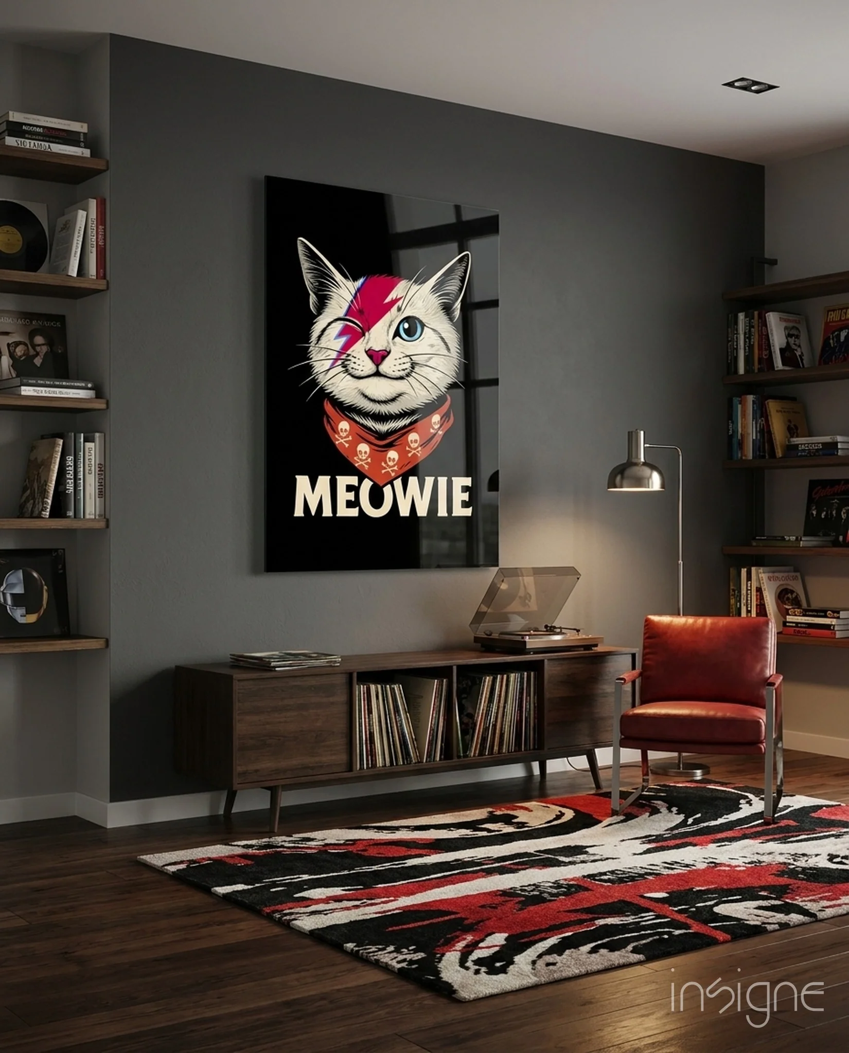 Meowie Bowie Cat Glass Wall Art