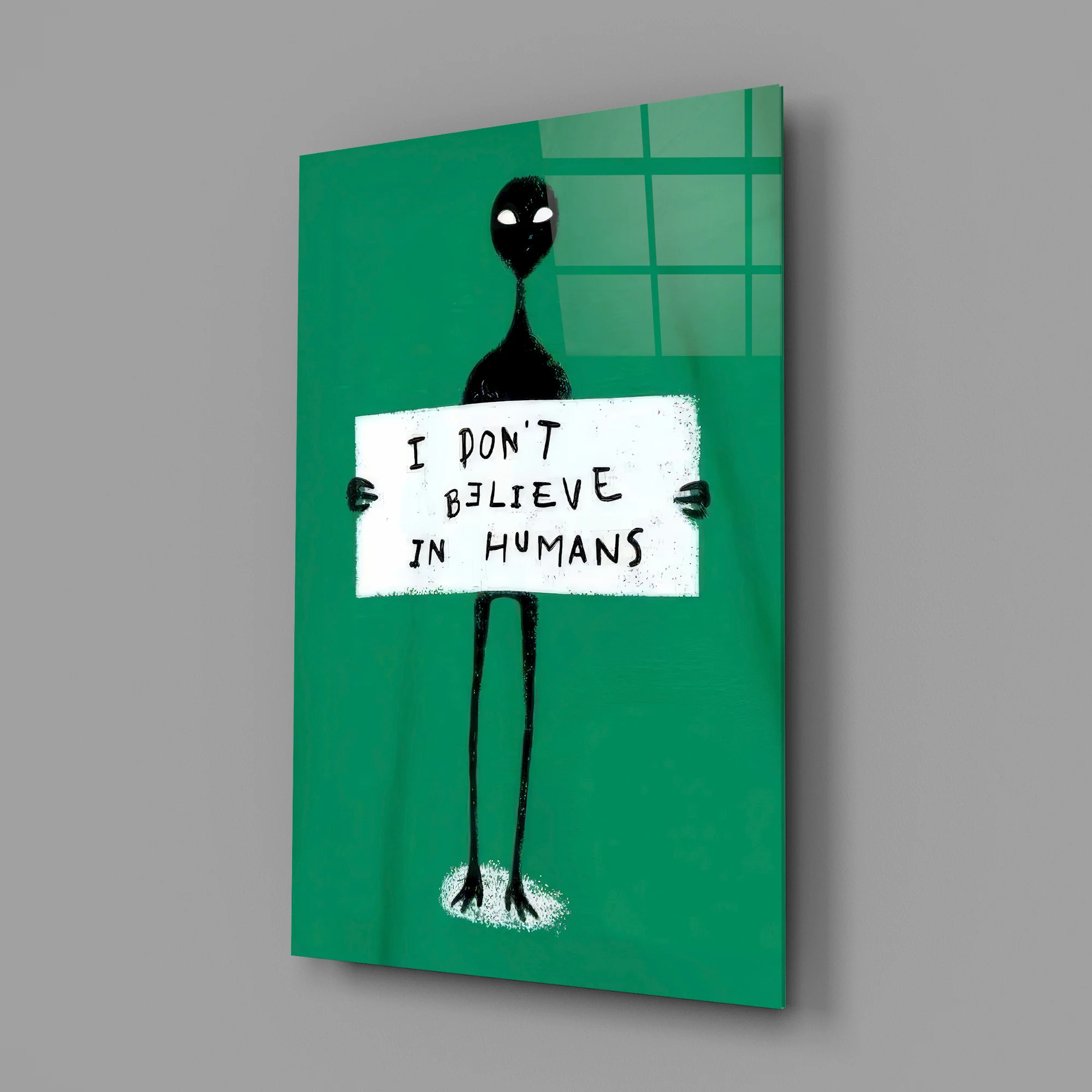 Alien Disbelief Sign Glass Wall Art - Image 3
