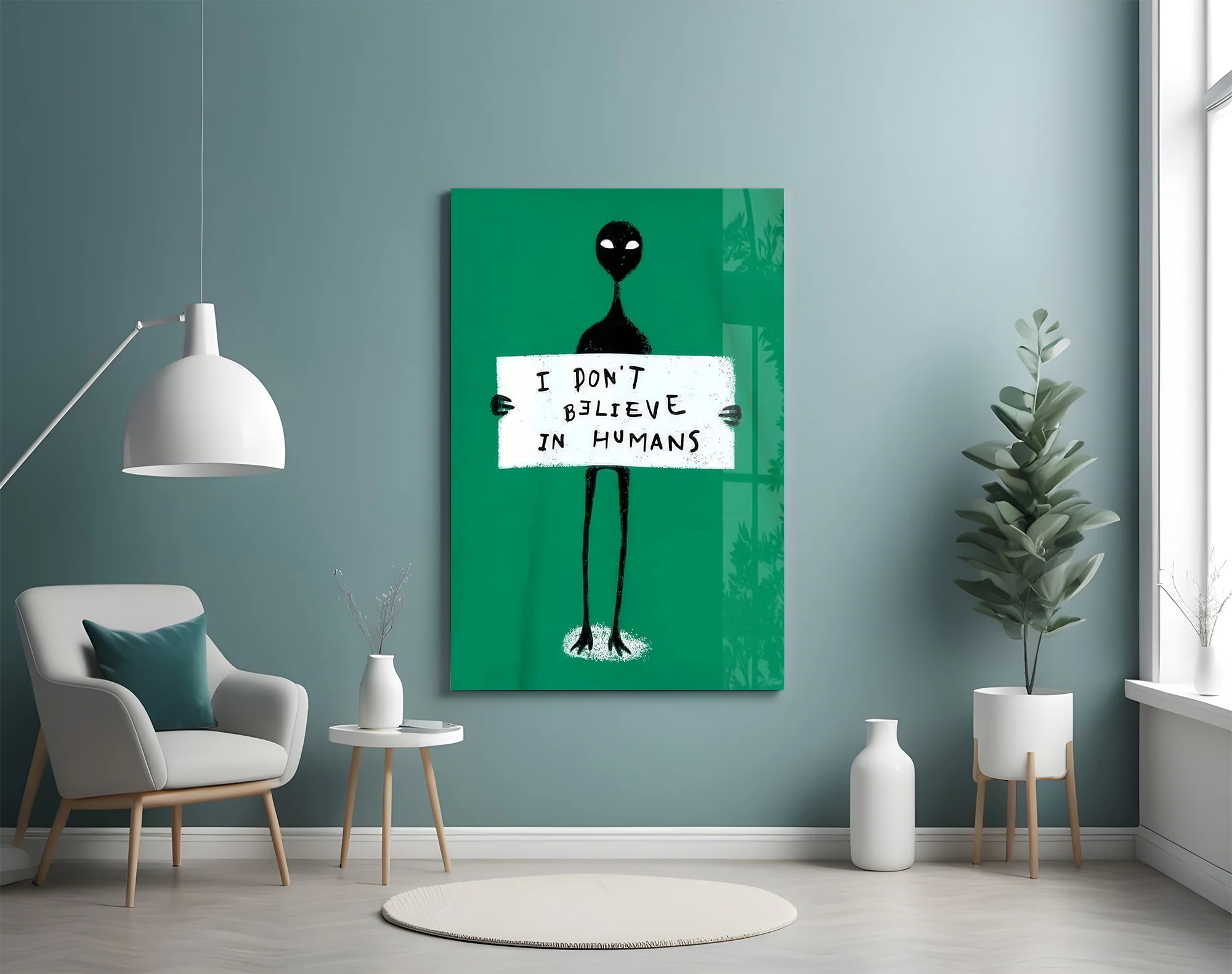 Alien Disbelief Sign Glass Wall Art - Image 5