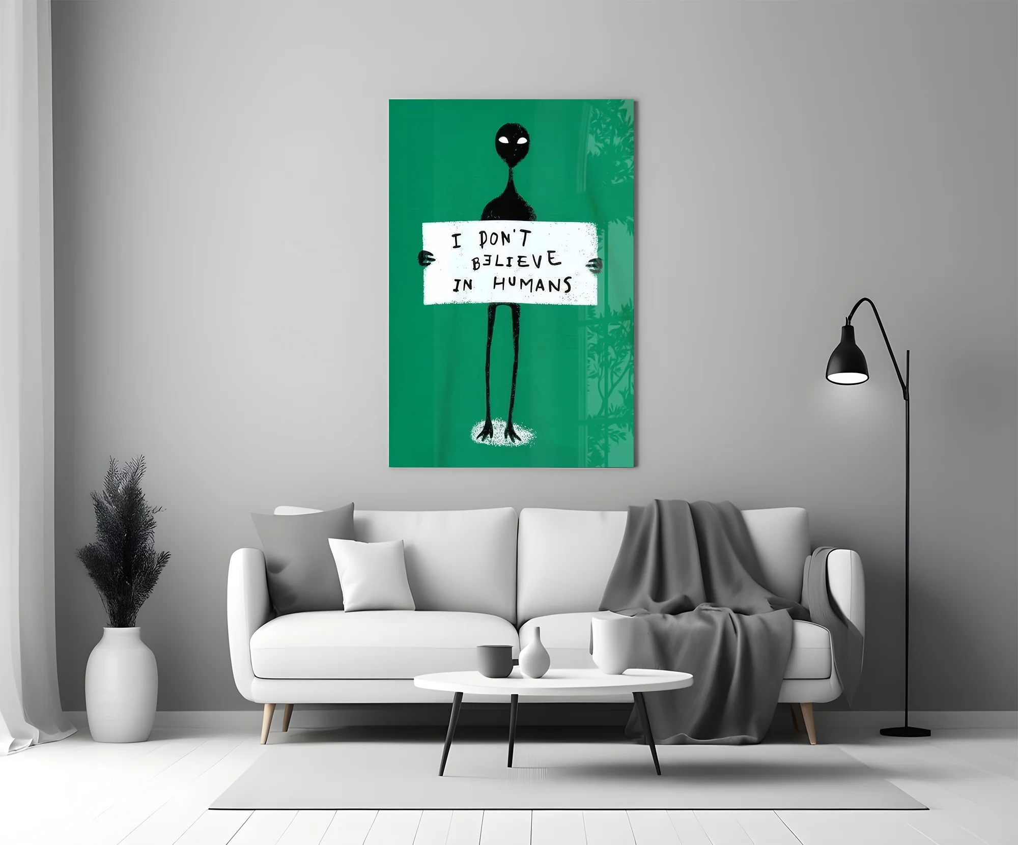 Alien Disbelief Sign Glass Wall Art - Image 6