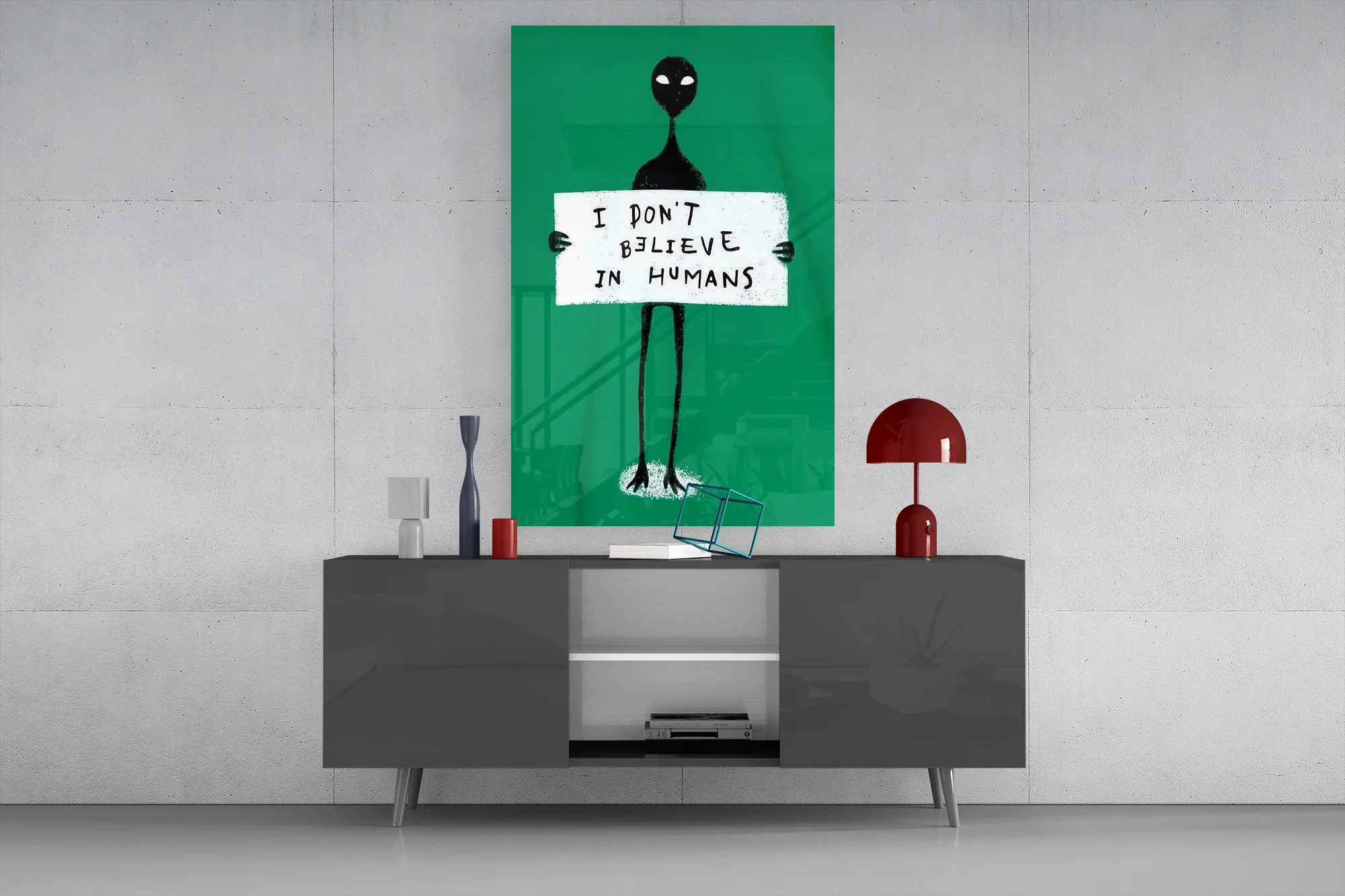 Alien Disbelief Sign Glass Wall Art - Image 9
