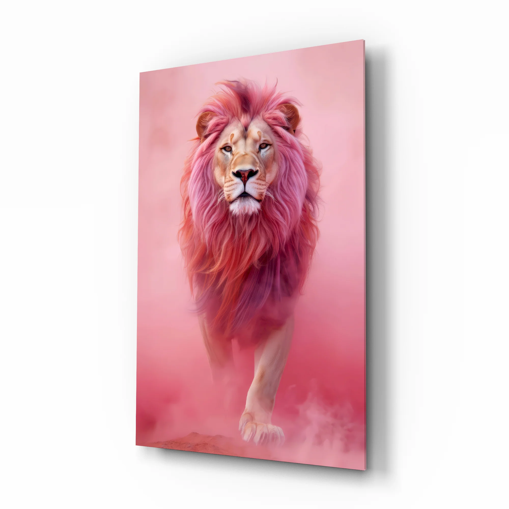 Elegant Pink Lion Glass Wall Art - Image 2