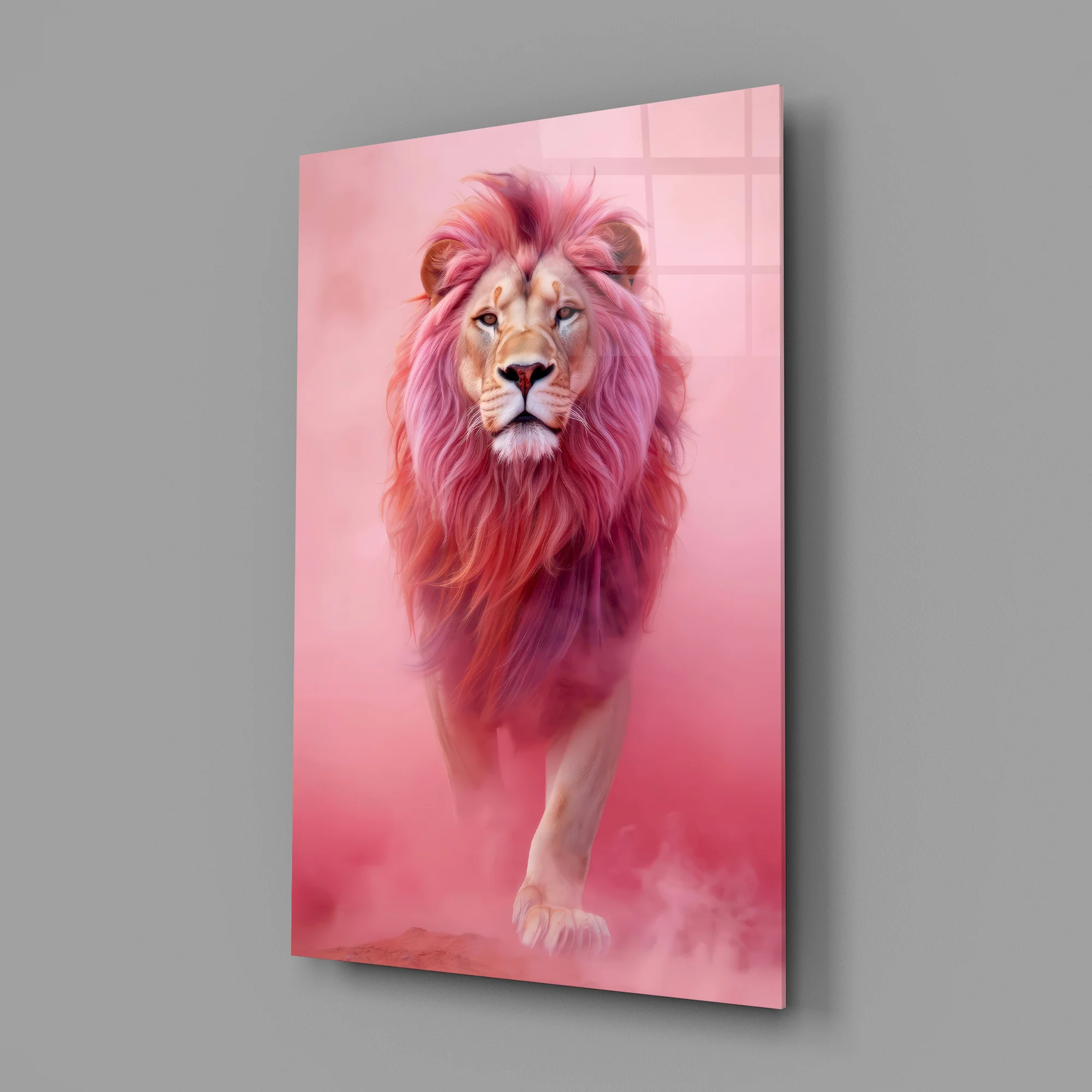 Elegant Pink Lion Glass Wall Art - Image 3