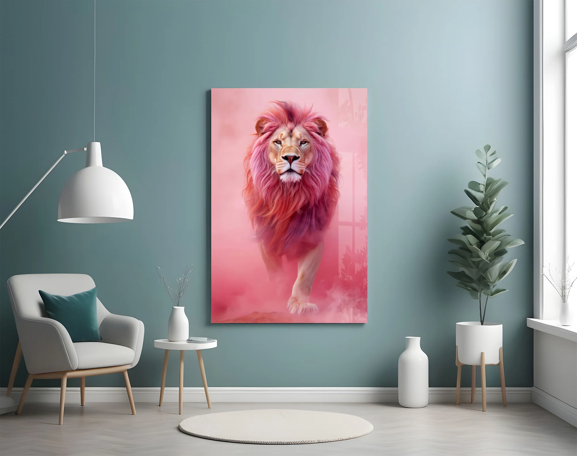 Elegant Pink Lion Glass Wall Art - Image 5