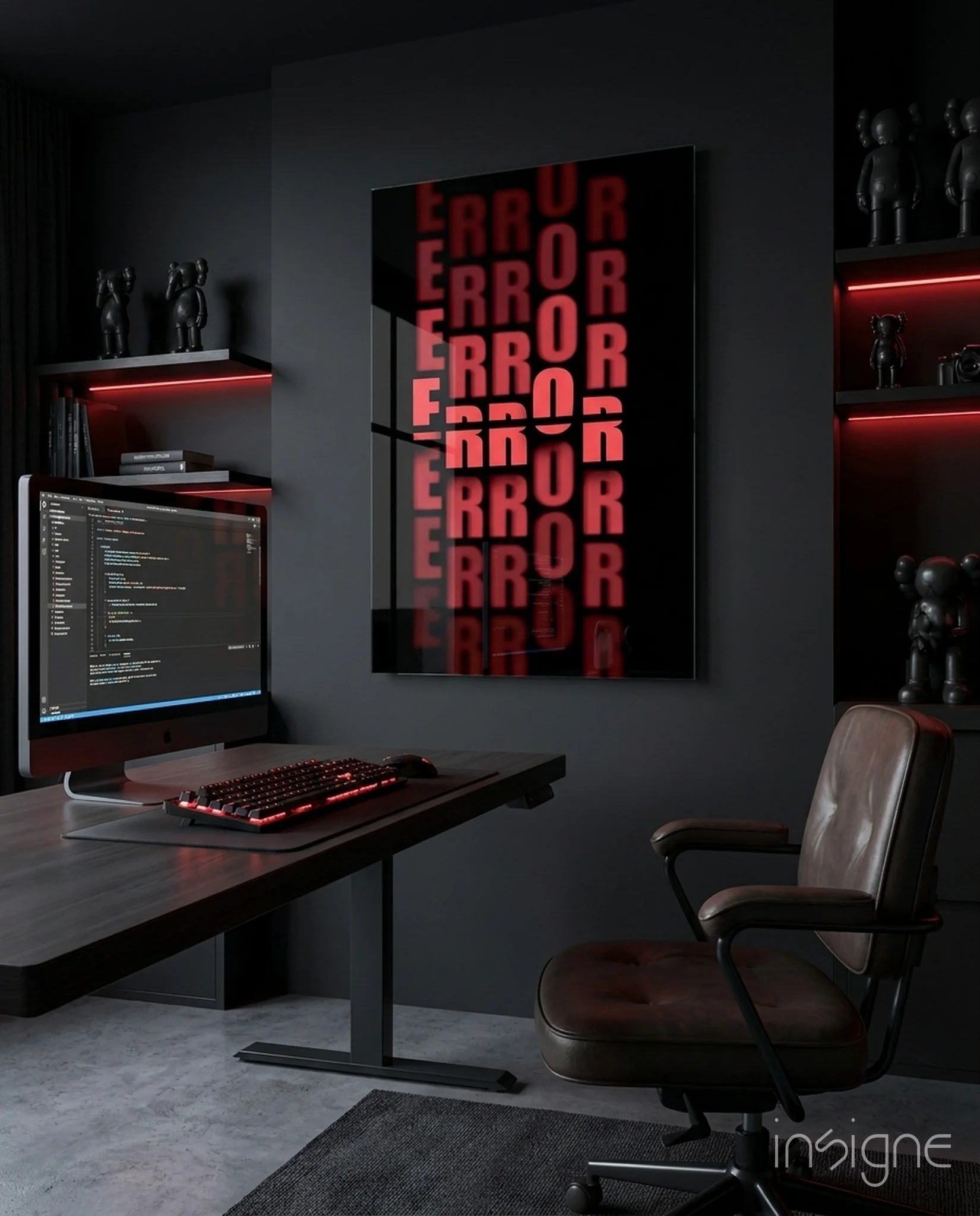Error Red Alert Glass Wall Art