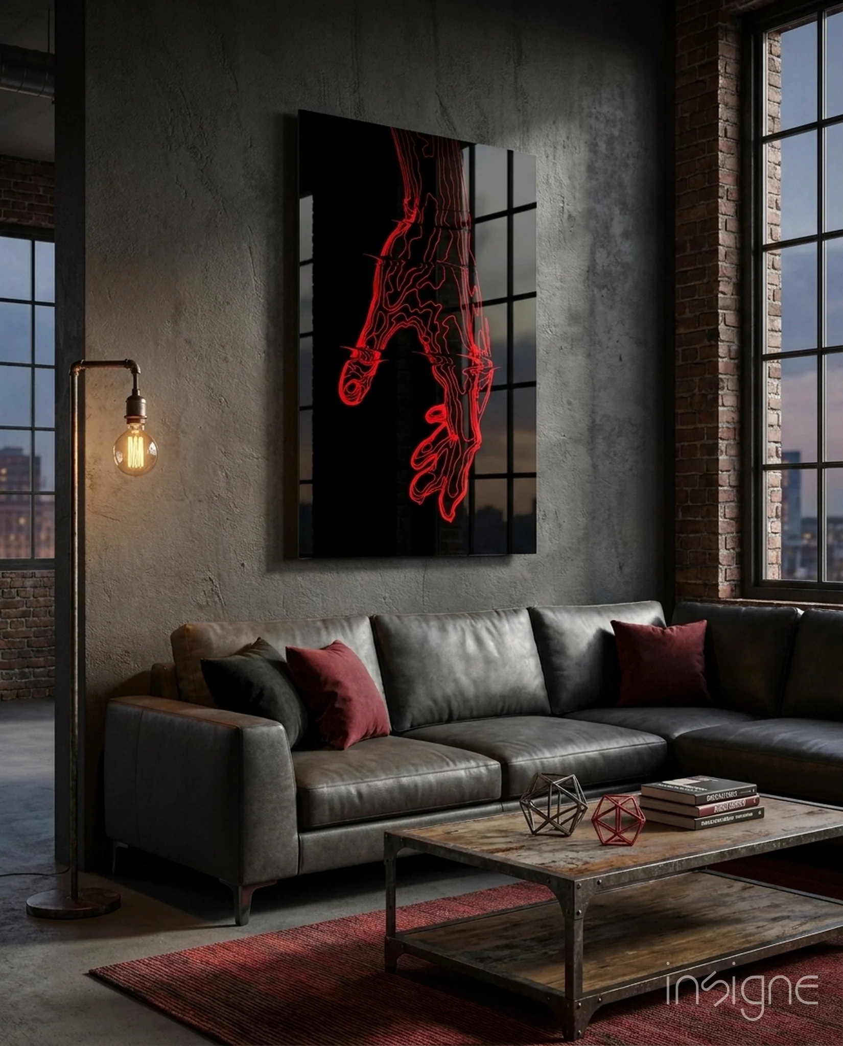 Abstract Red Hand Outline Glass Wall Art