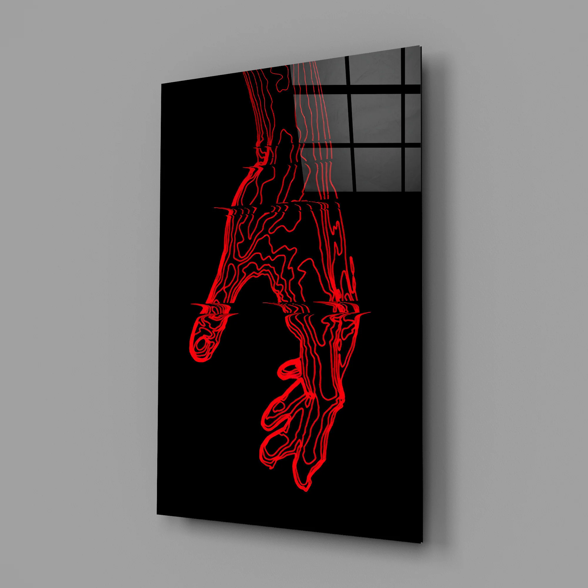 Abstract Red Hand Outline Glass Wall Art - Image 3