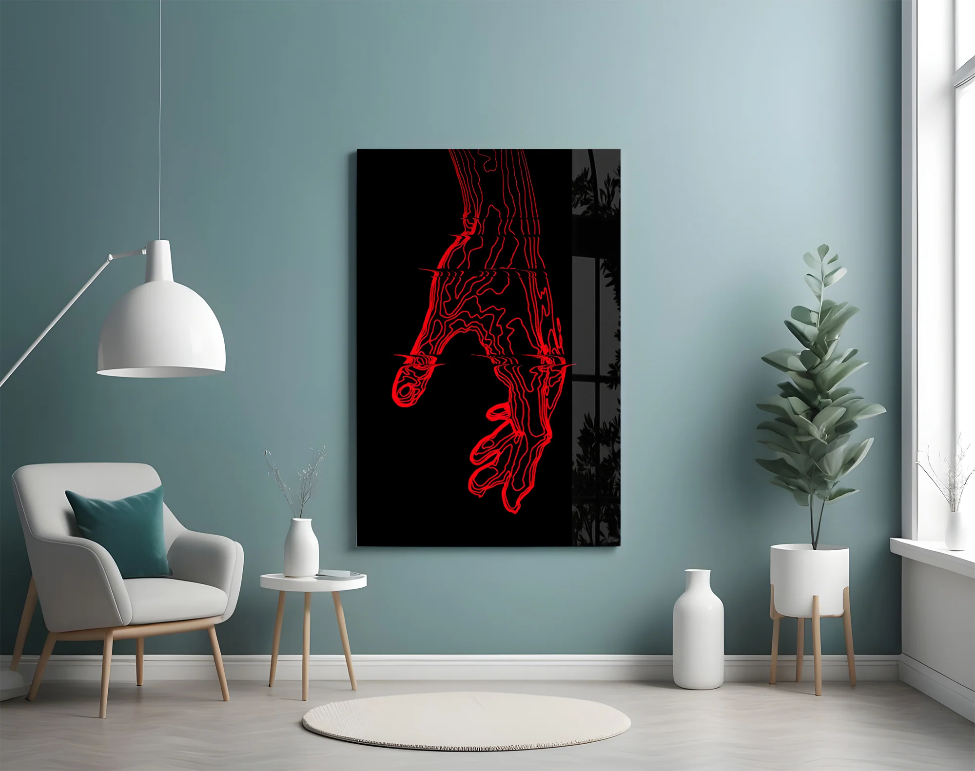Abstract Red Hand Outline Glass Wall Art - Image 5