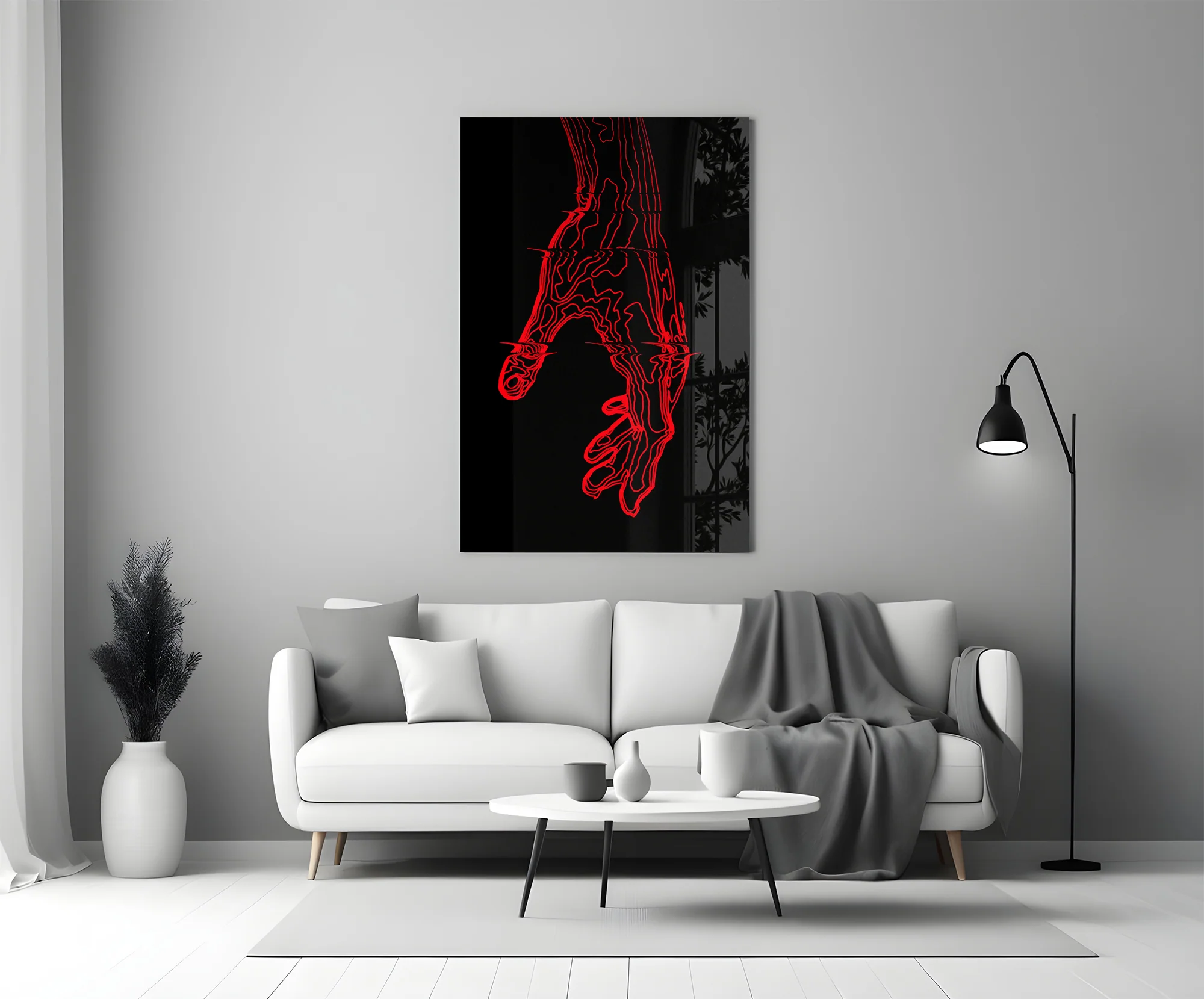 Abstract Red Hand Outline Glass Wall Art - Image 6