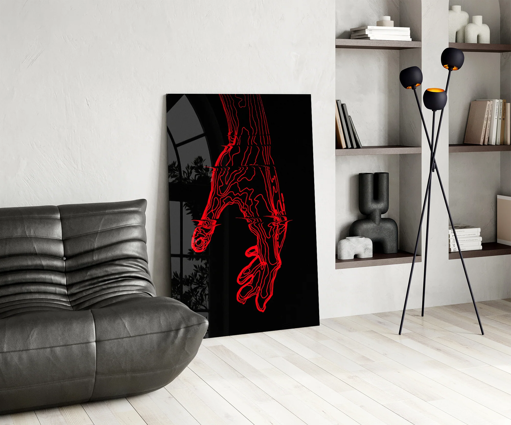 Abstract Red Hand Outline Glass Wall Art - Image 7